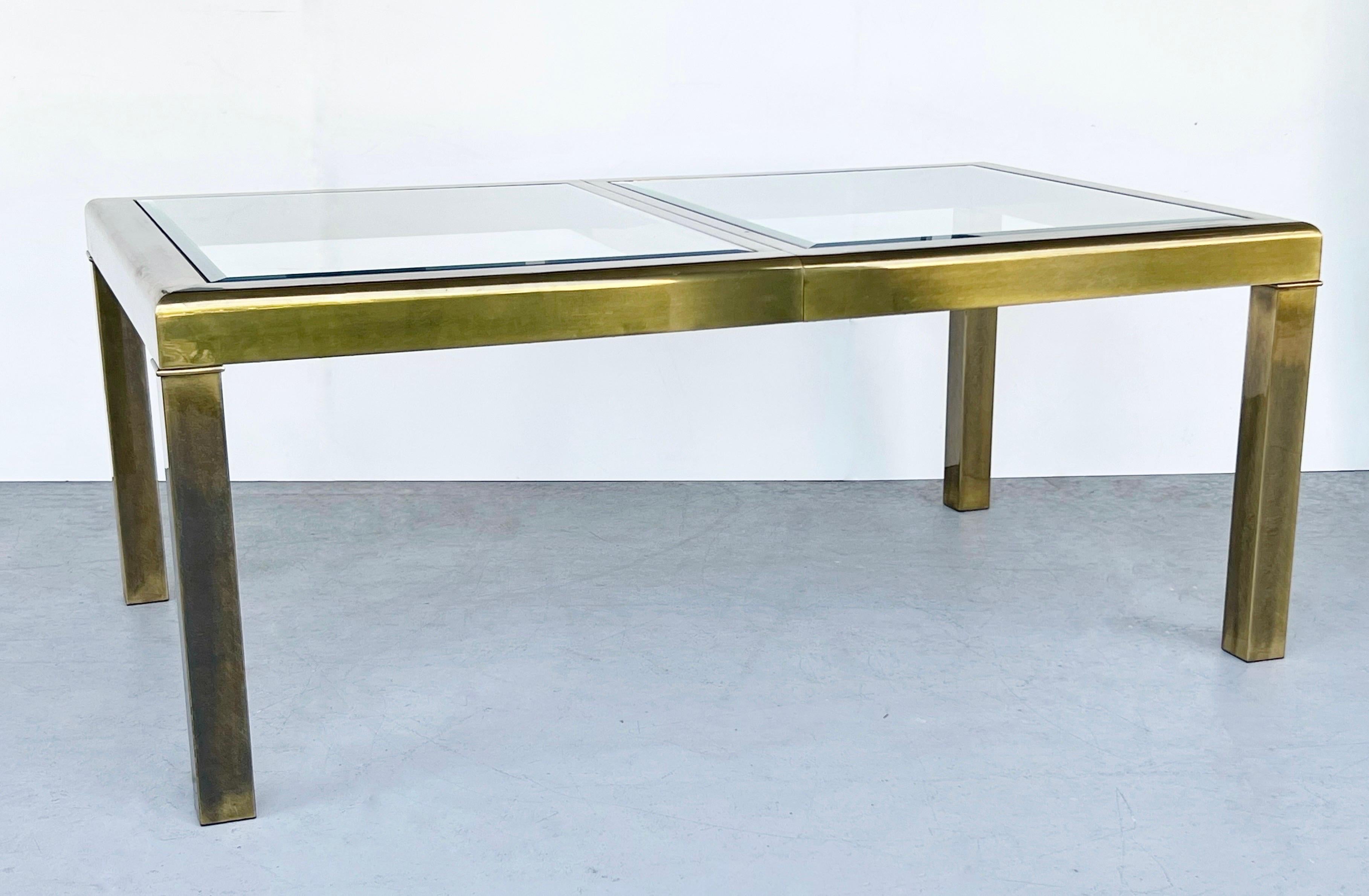 Late 20th Century Mastercraft Brass Expandable Classic Dining Table with Leaf
