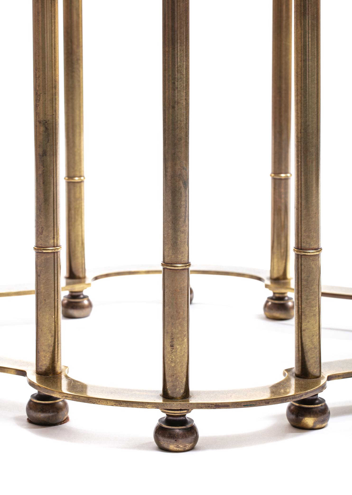 Patinated Mastercraft Brass Faux Bamboo Hollywood Regency Dining Table, circa 1970
