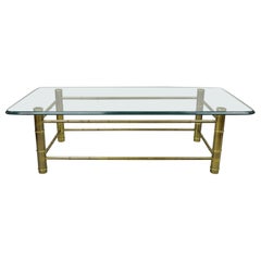 Mastercraft Brass Faux Bamboo Hollywood Regency Glass Top Coffee Table