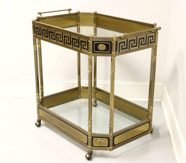 MASTERCRAFT Brass and Glass Neoclassical Greek Key Bar Cart For Sale at