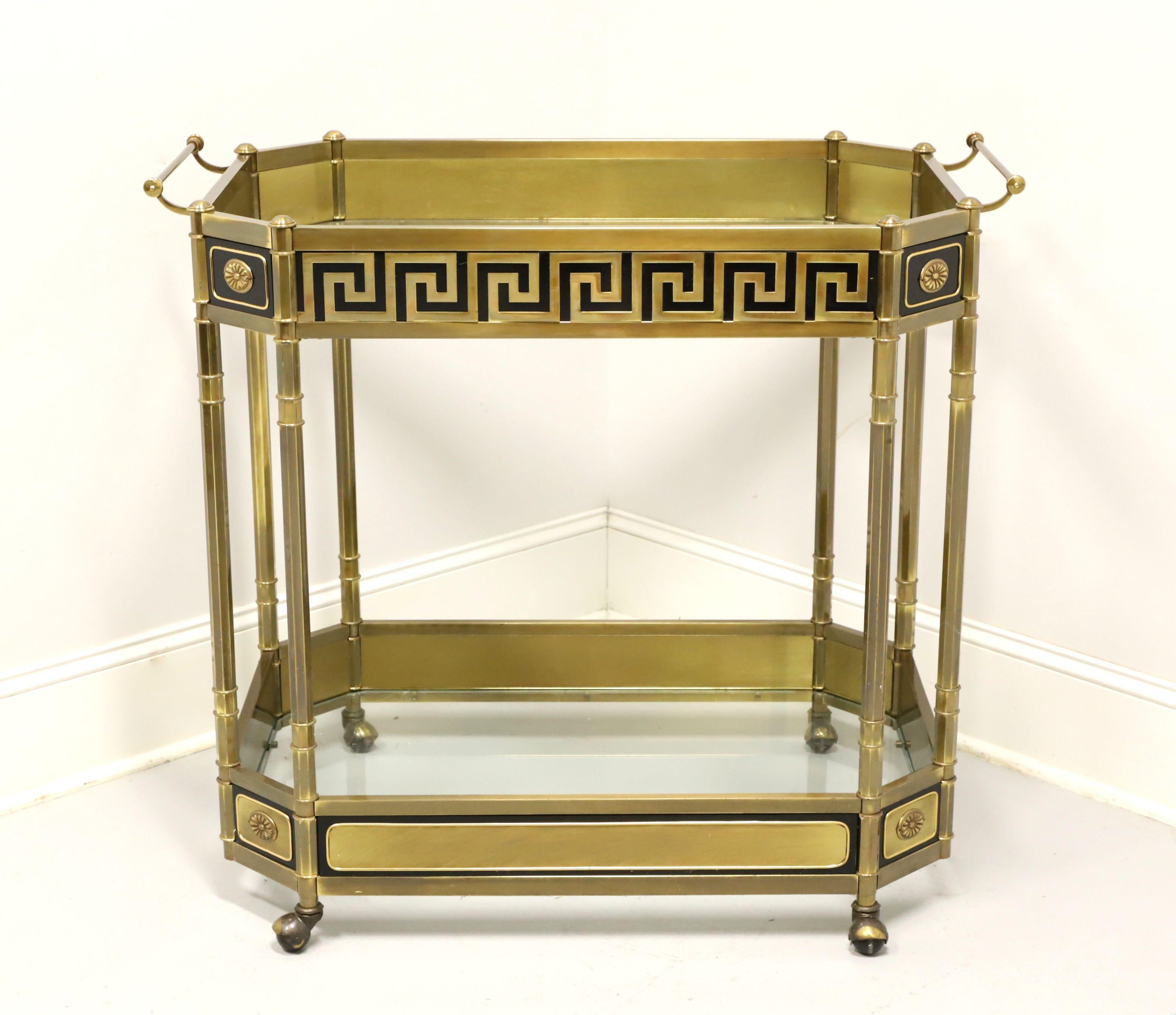 American MASTERCRAFT Brass & Glass Neoclassical Greek Key Bar Cart