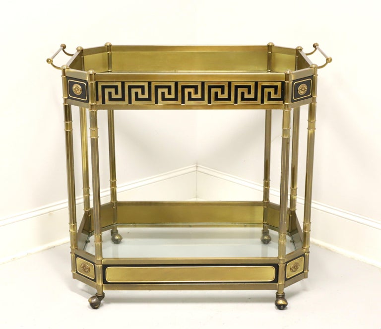 MASTERCRAFT Brass and Glass Neoclassical Greek Key Bar Cart For Sale at