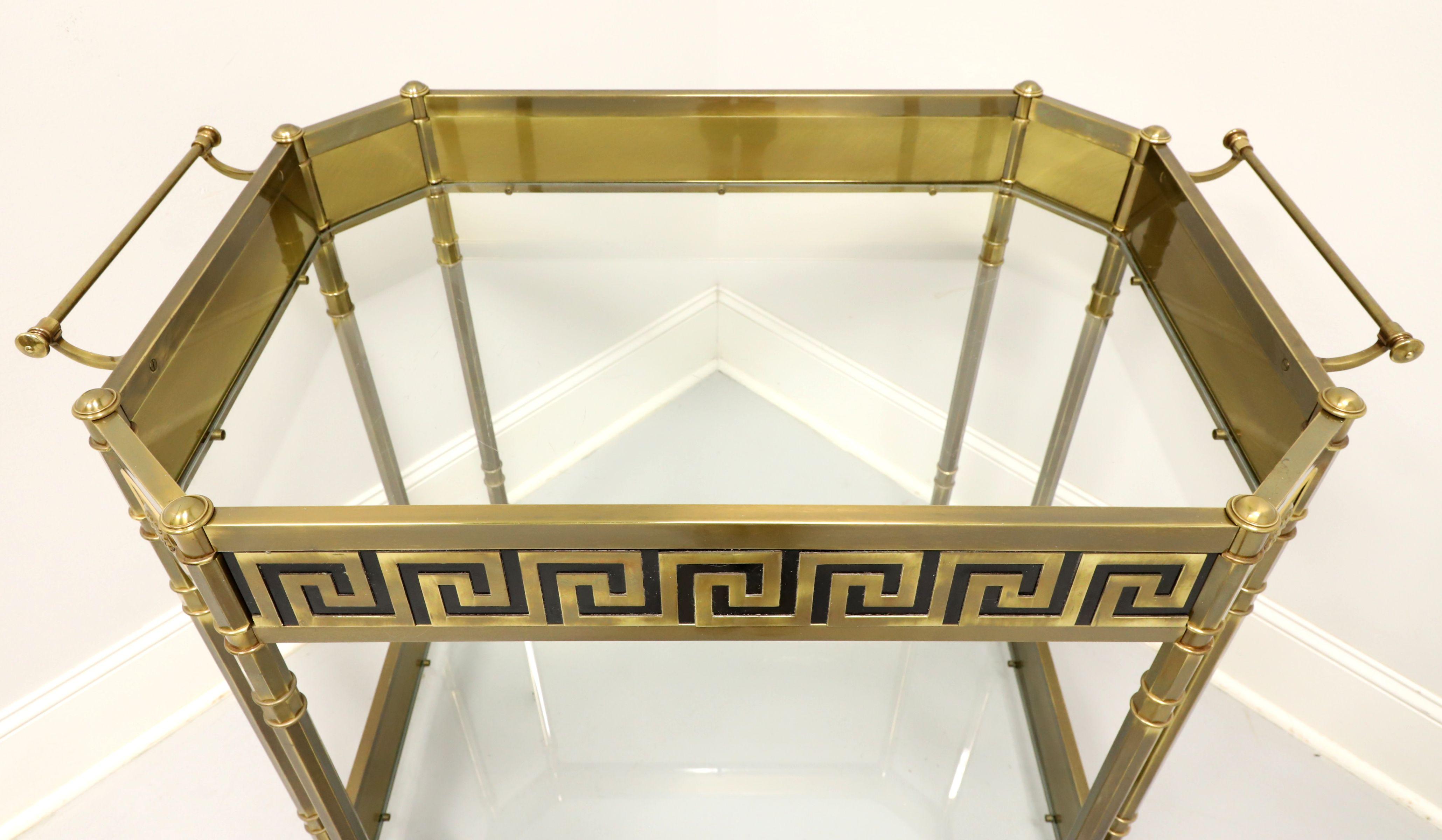 MASTERCRAFT Brass & Glass Neoclassical Greek Key Bar Cart In Good Condition In Charlotte, NC