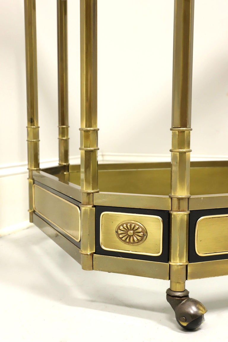 MASTERCRAFT Brass and Glass Neoclassical Greek Key Bar Cart For Sale at