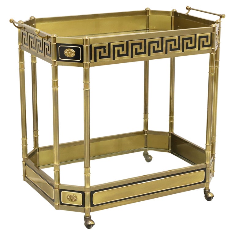 MASTERCRAFT Brass and Glass Neoclassical Greek Key Bar Cart For Sale at