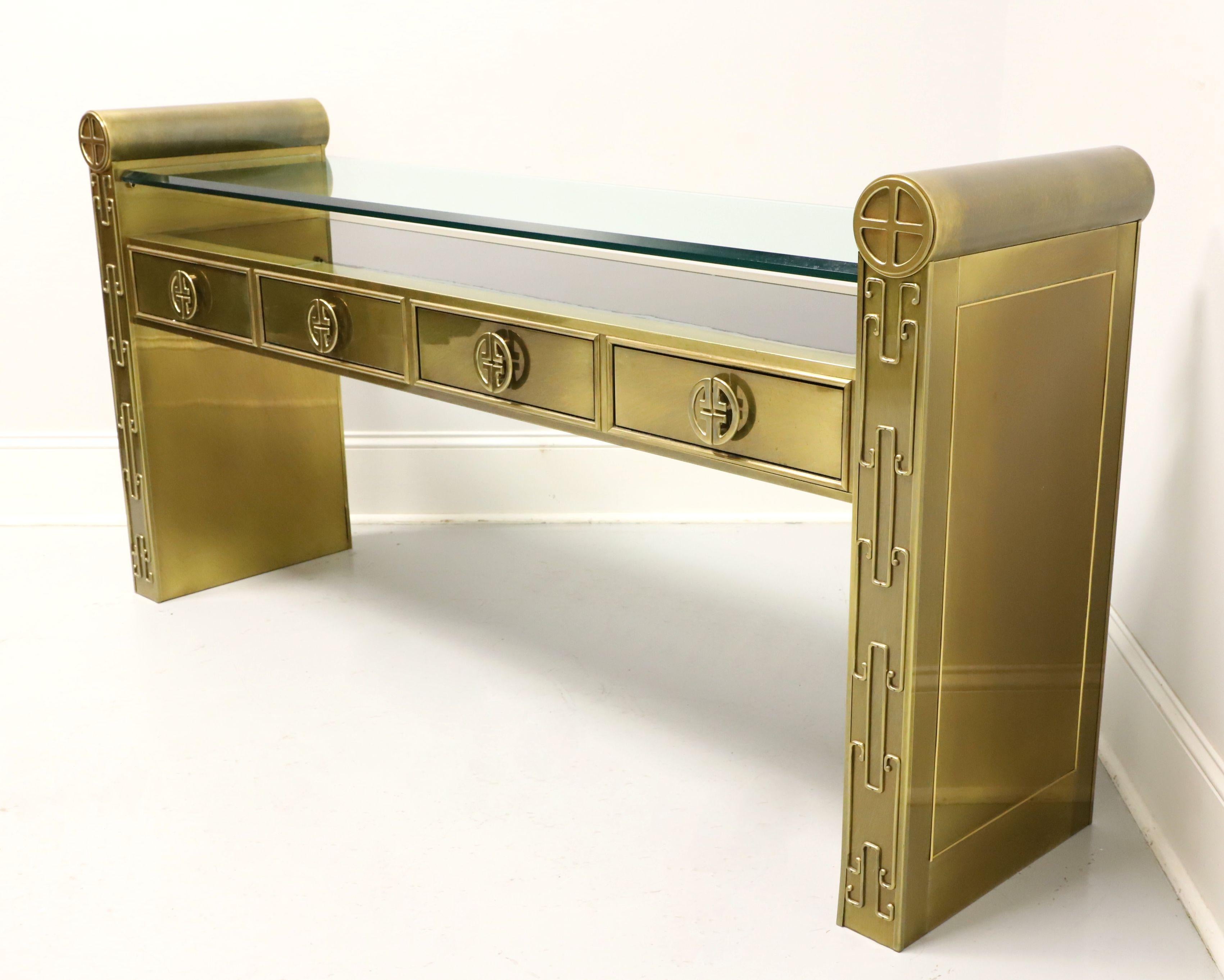 American MASTERCRAFT Brass Glass Top Asian Chinoiserie Console Table