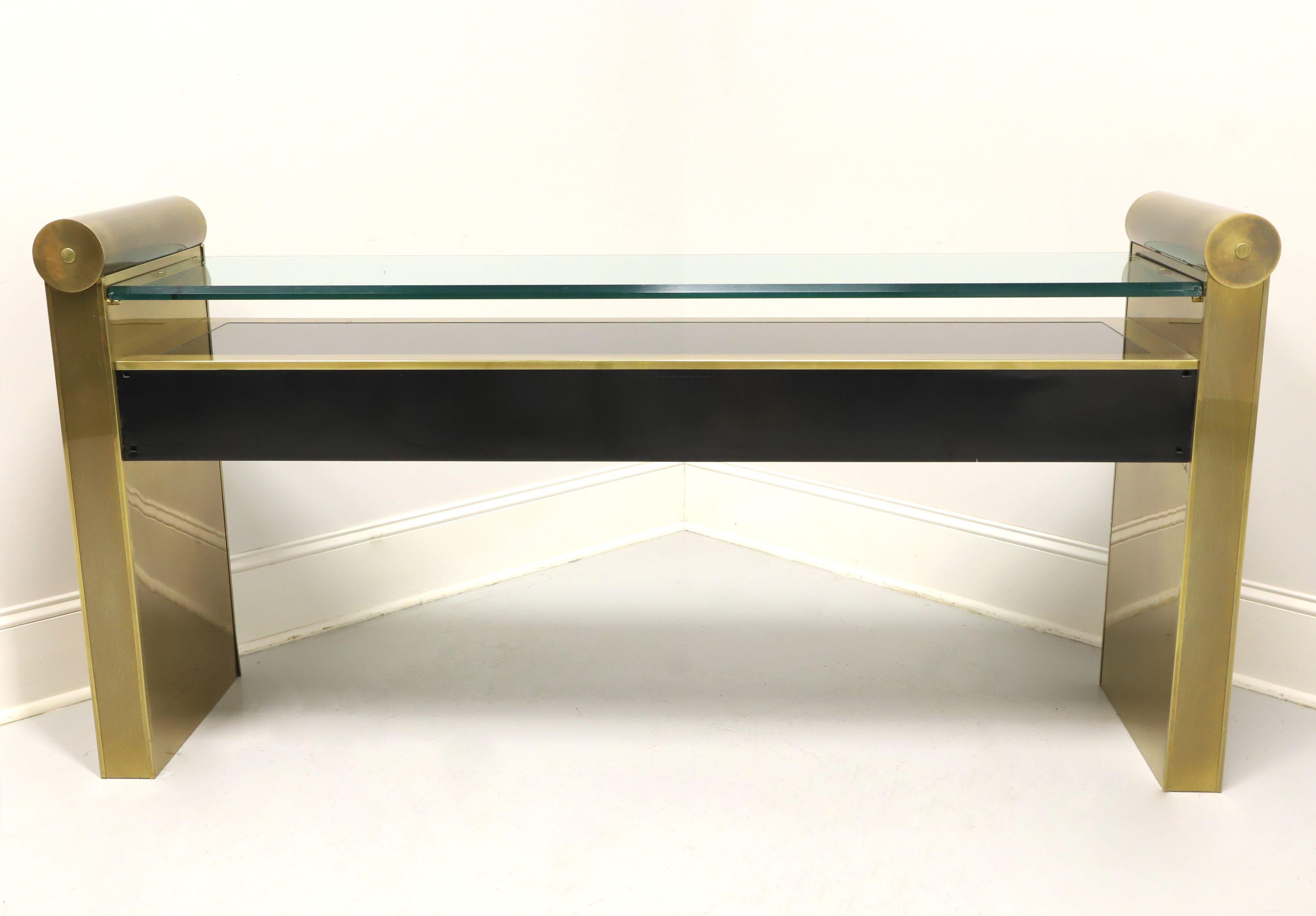 MASTERCRAFT Brass Glass Top Asian Chinoiserie Console Table In Good Condition In Charlotte, NC