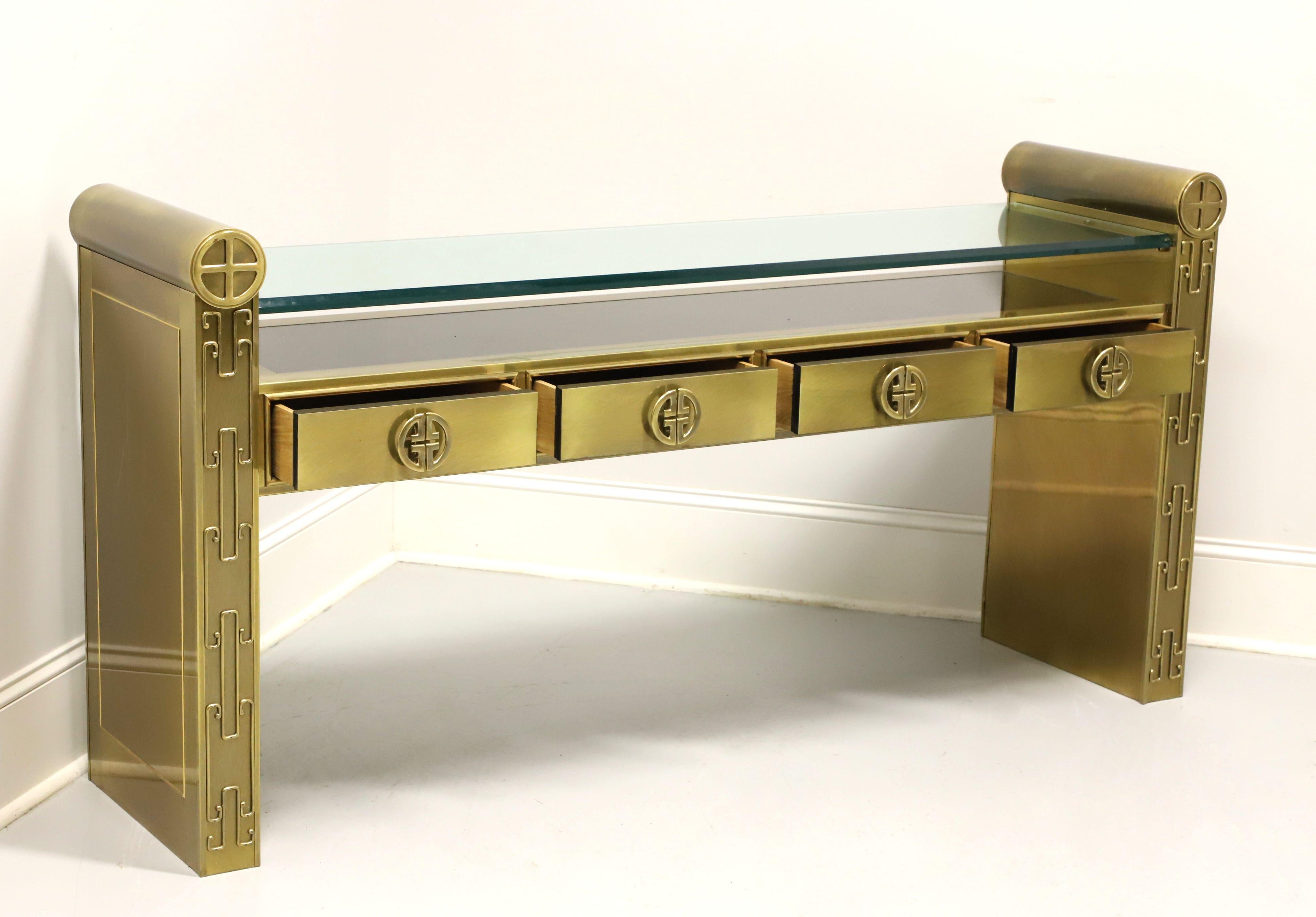 20th Century MASTERCRAFT Brass Glass Top Asian Chinoiserie Console Table