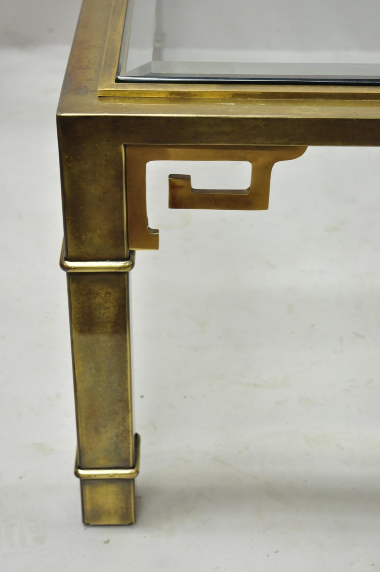 Mastercraft Brass Greek Key Glass Top Large Square 42" Coffee Cocktail
