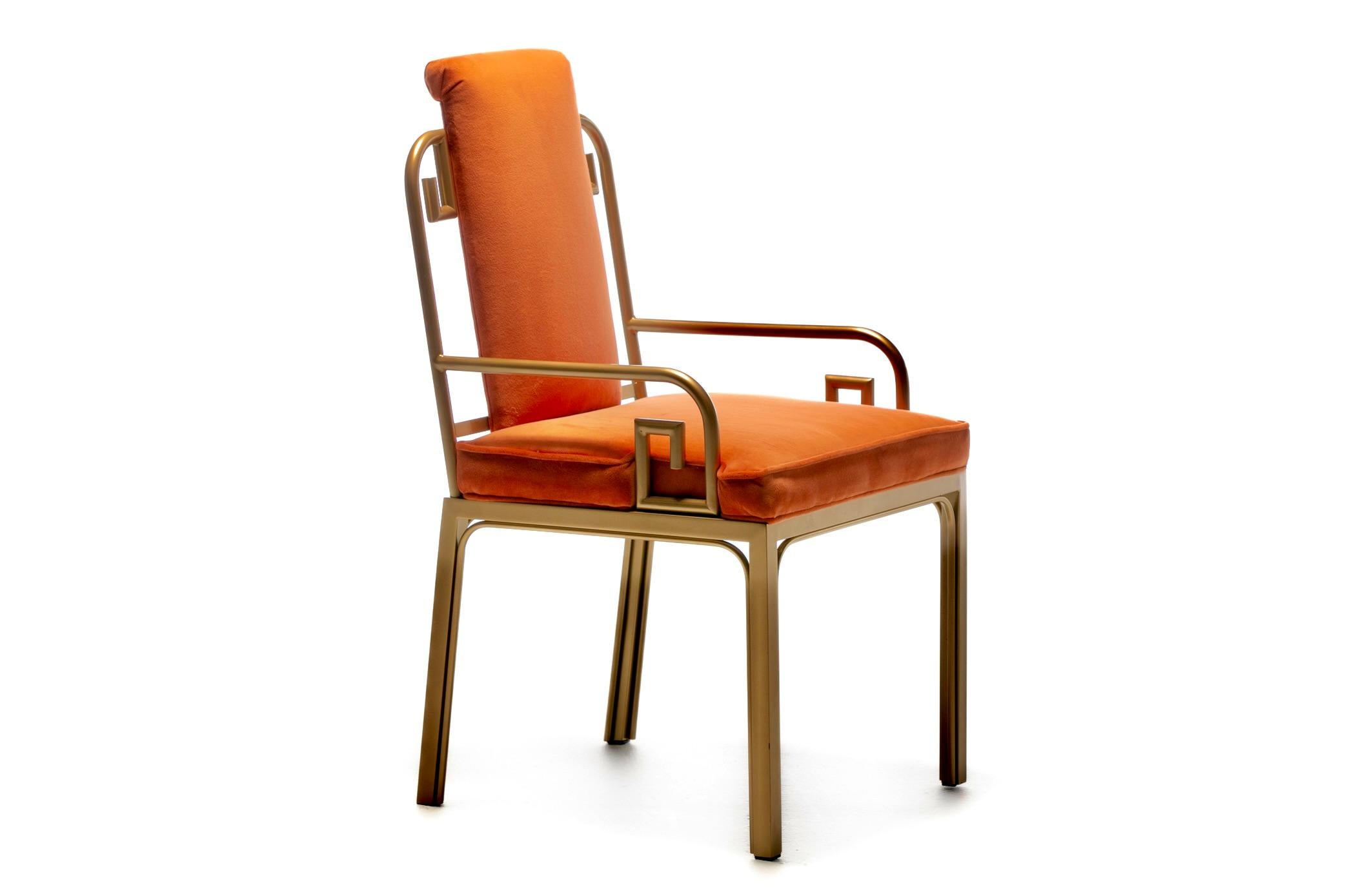 Mastercraft Hollywood Regency-Esszimmerstühle aus Messing mit griechischem Schlüssel, 8er-Set (amerikanisch) im Angebot