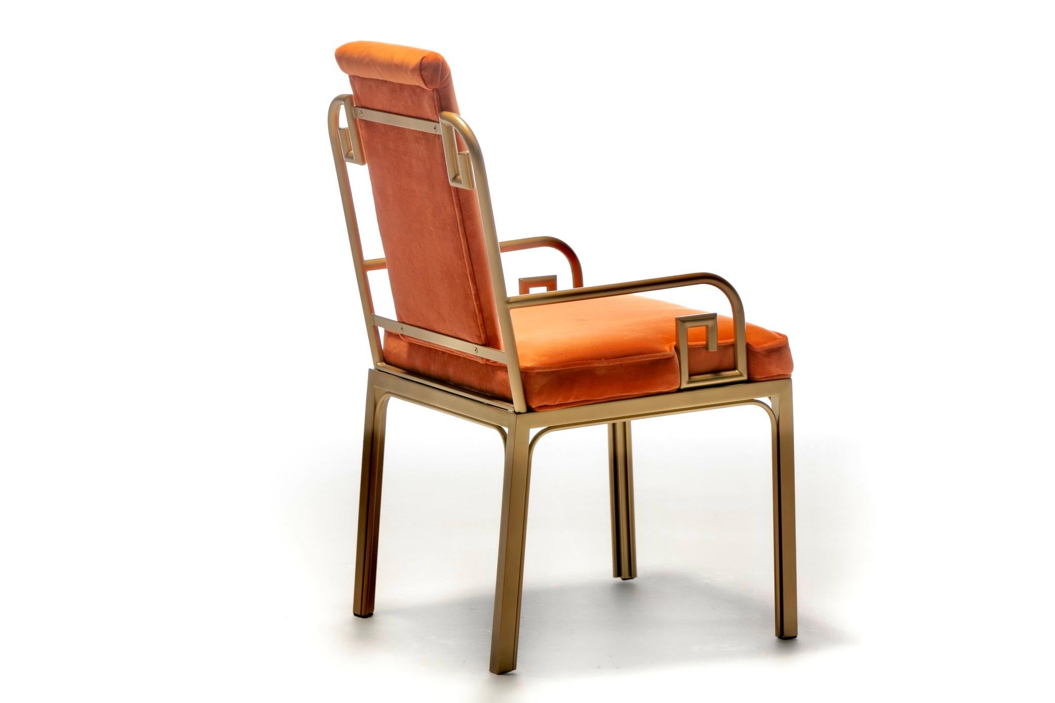 Mastercraft Hollywood Regency-Esszimmerstühle aus Messing mit griechischem Schlüssel, 8er-Set (Ende des 20. Jahrhunderts) im Angebot