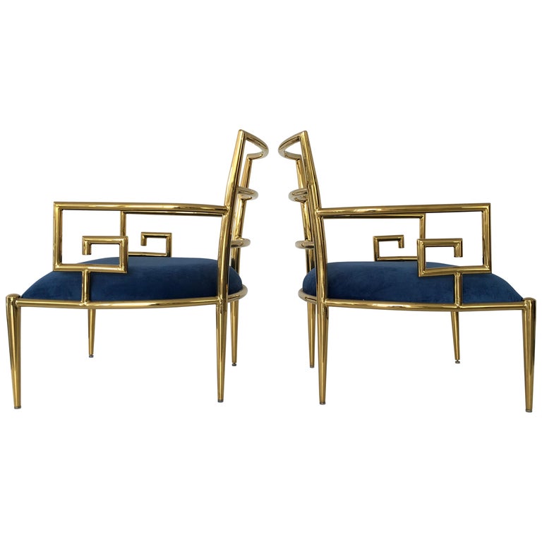 Mastercraft Brass "Greek Key" Lounge Chairs at 1stDibs