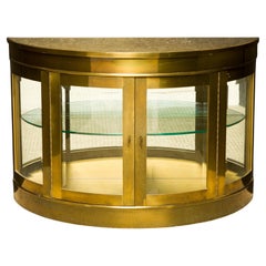 Mastercraft Brass Illuminated Demilune Vitrine Cabinet, 1970s, Signed