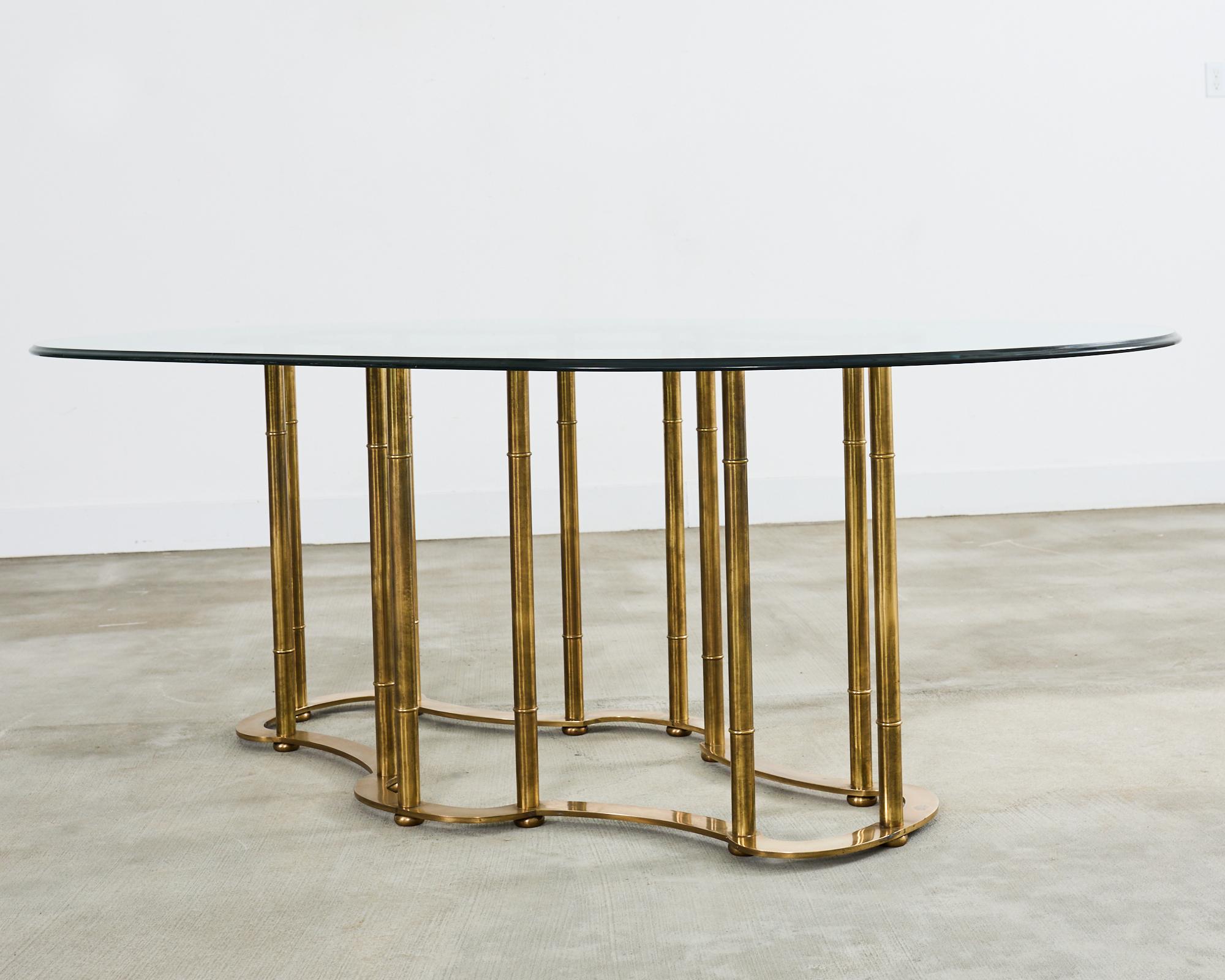 Hollywood Regency Mastercraft Brass Italian Regency Faux Bamboo Racetrack Dining Table