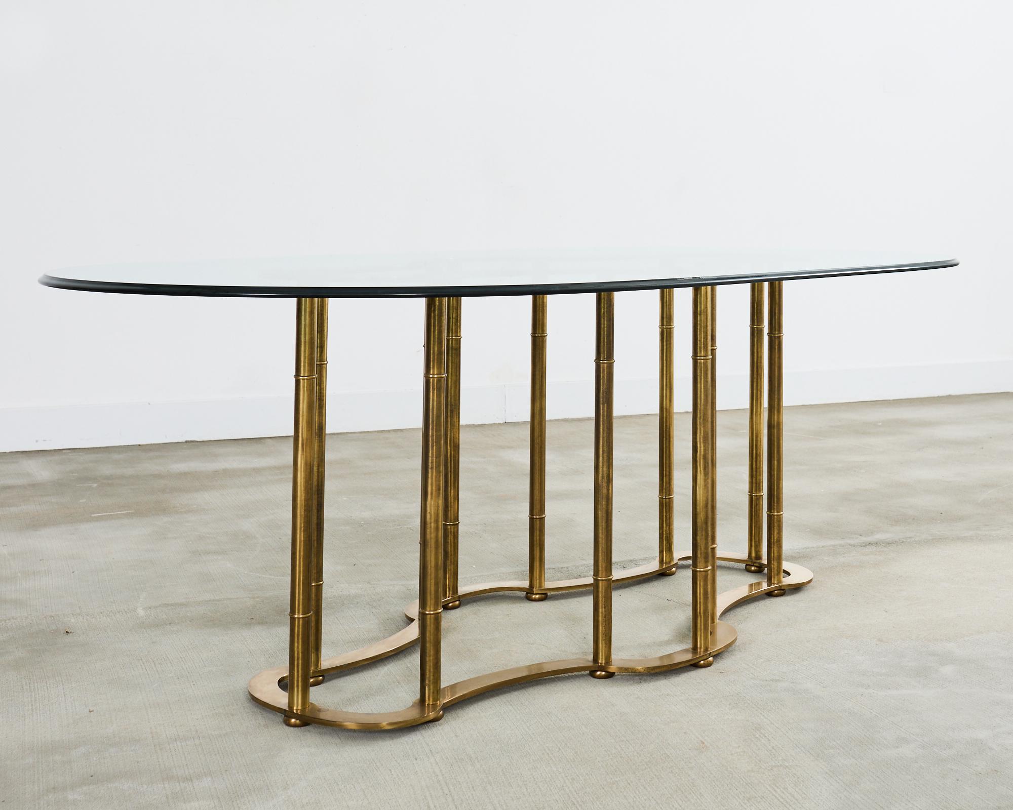 Mastercraft Brass Italian Regency Faux Bamboo Racetrack Dining Table In Good Condition In Rio Vista, CA