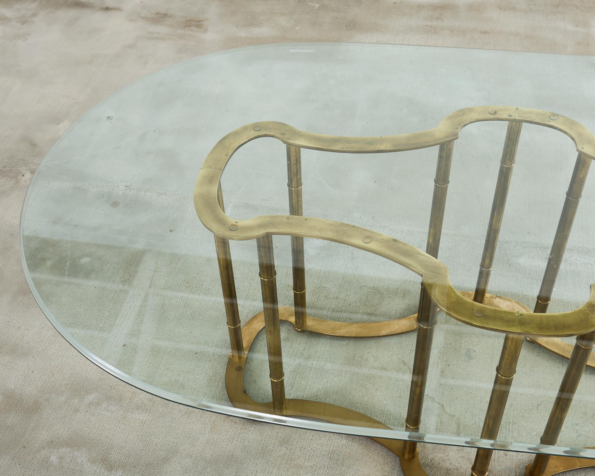 20th Century Mastercraft Brass Italian Regency Faux Bamboo Racetrack Dining Table