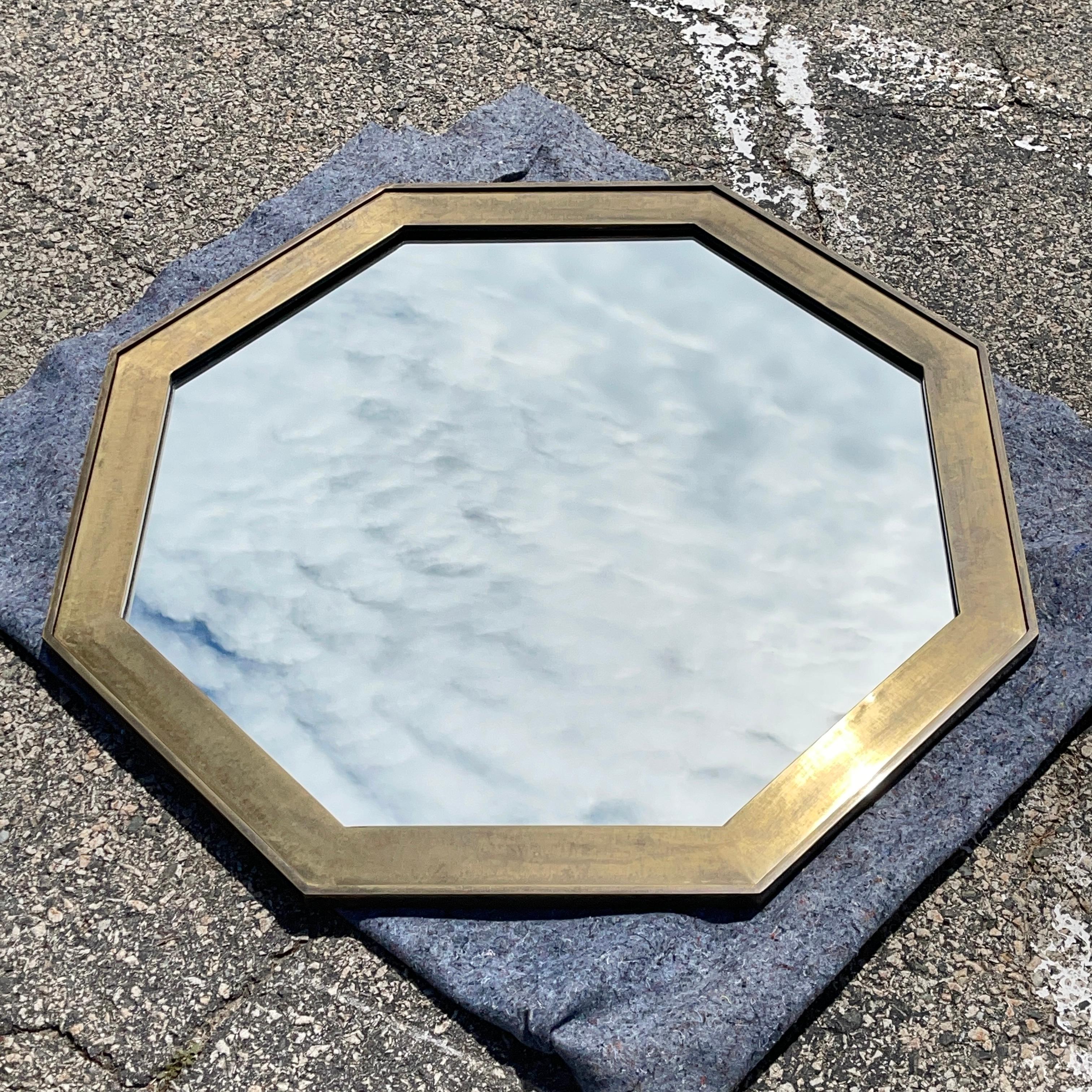 Late 20th Century Pair of Brass Octagonal Mirrors by Widdicomb For Sale