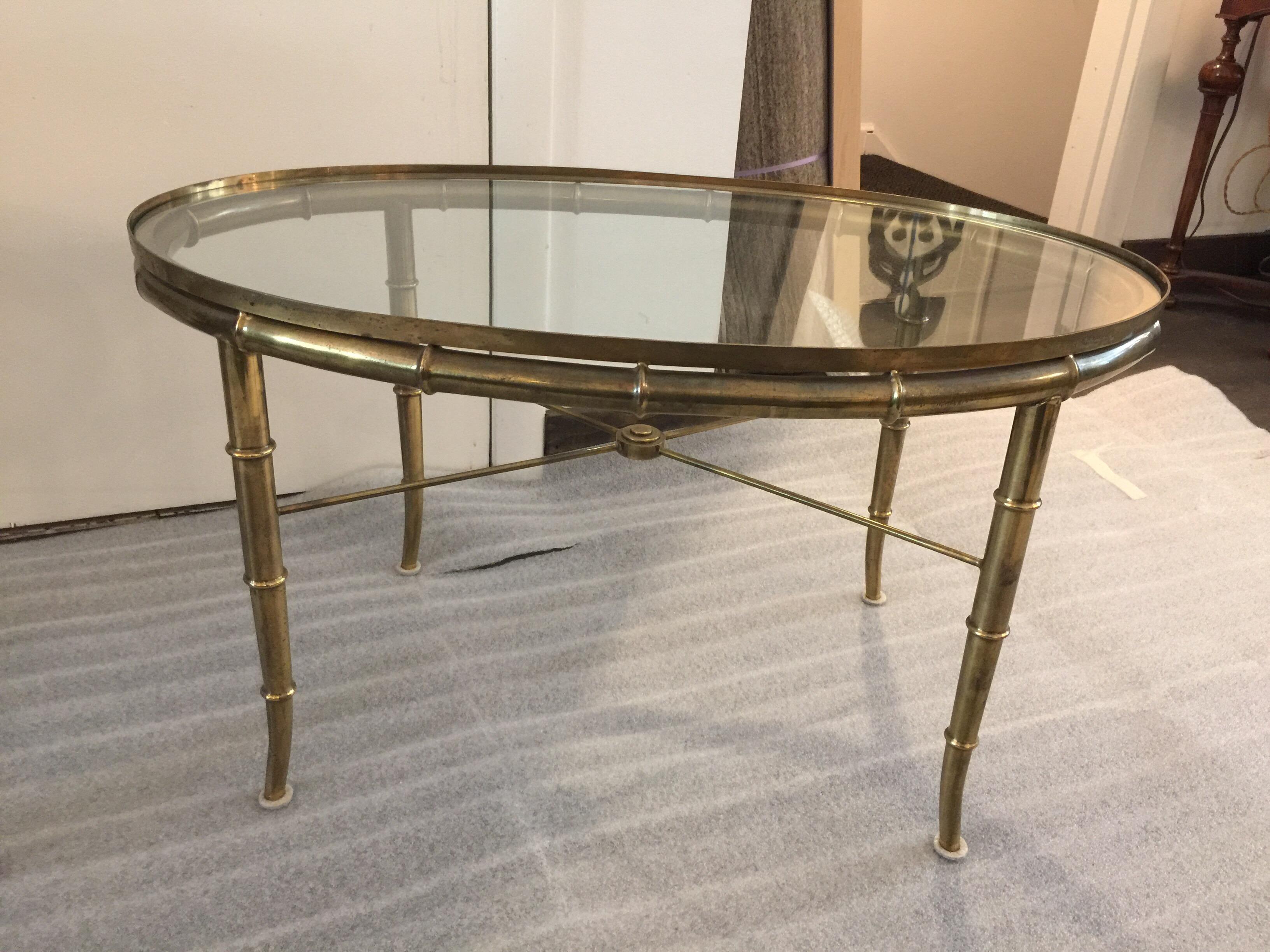 Mastercraft Brass Oval Side Tables, Pair In Good Condition In East Hampton, NY