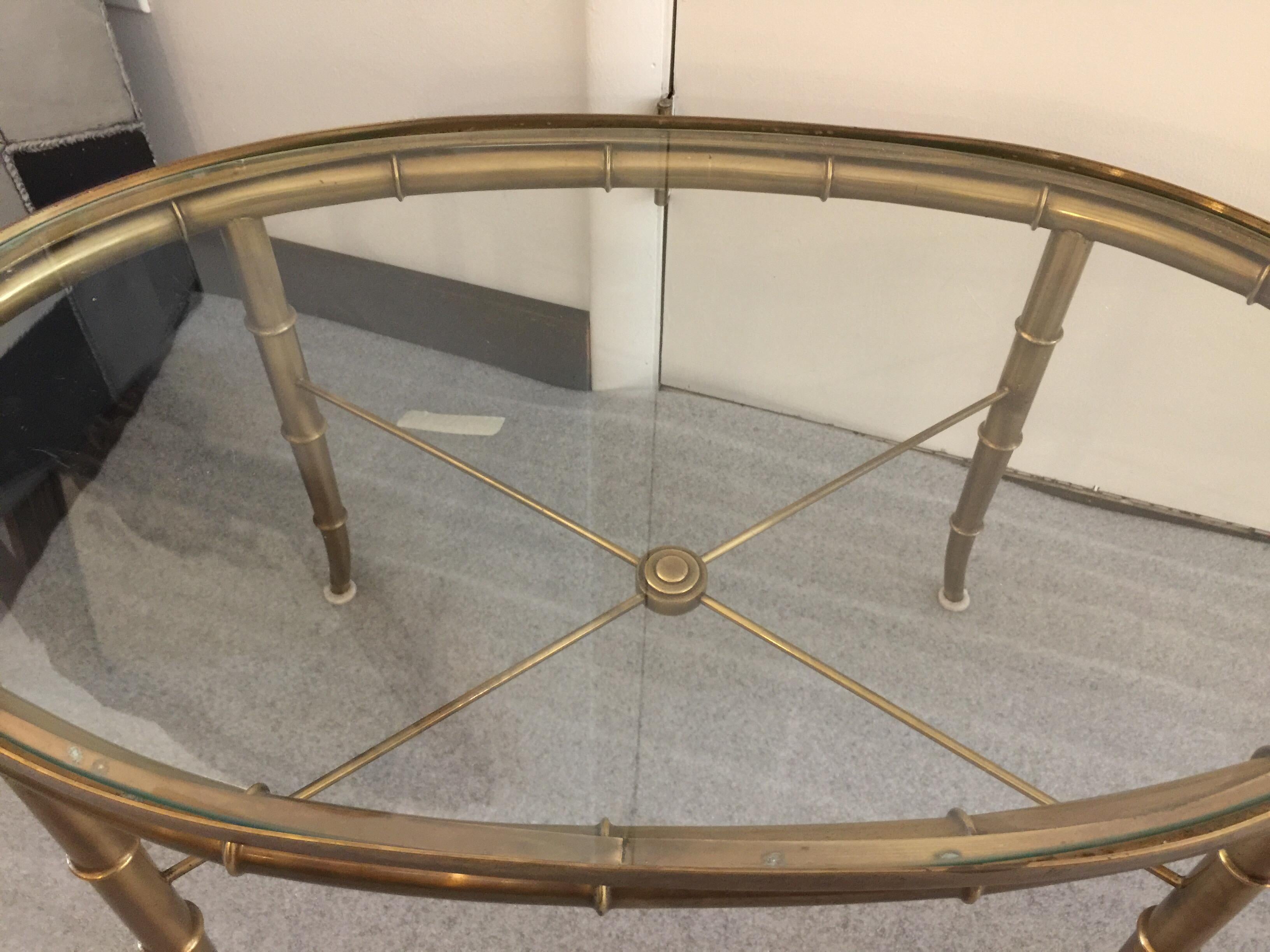 Mastercraft Brass Oval Side Tables, Pair 1