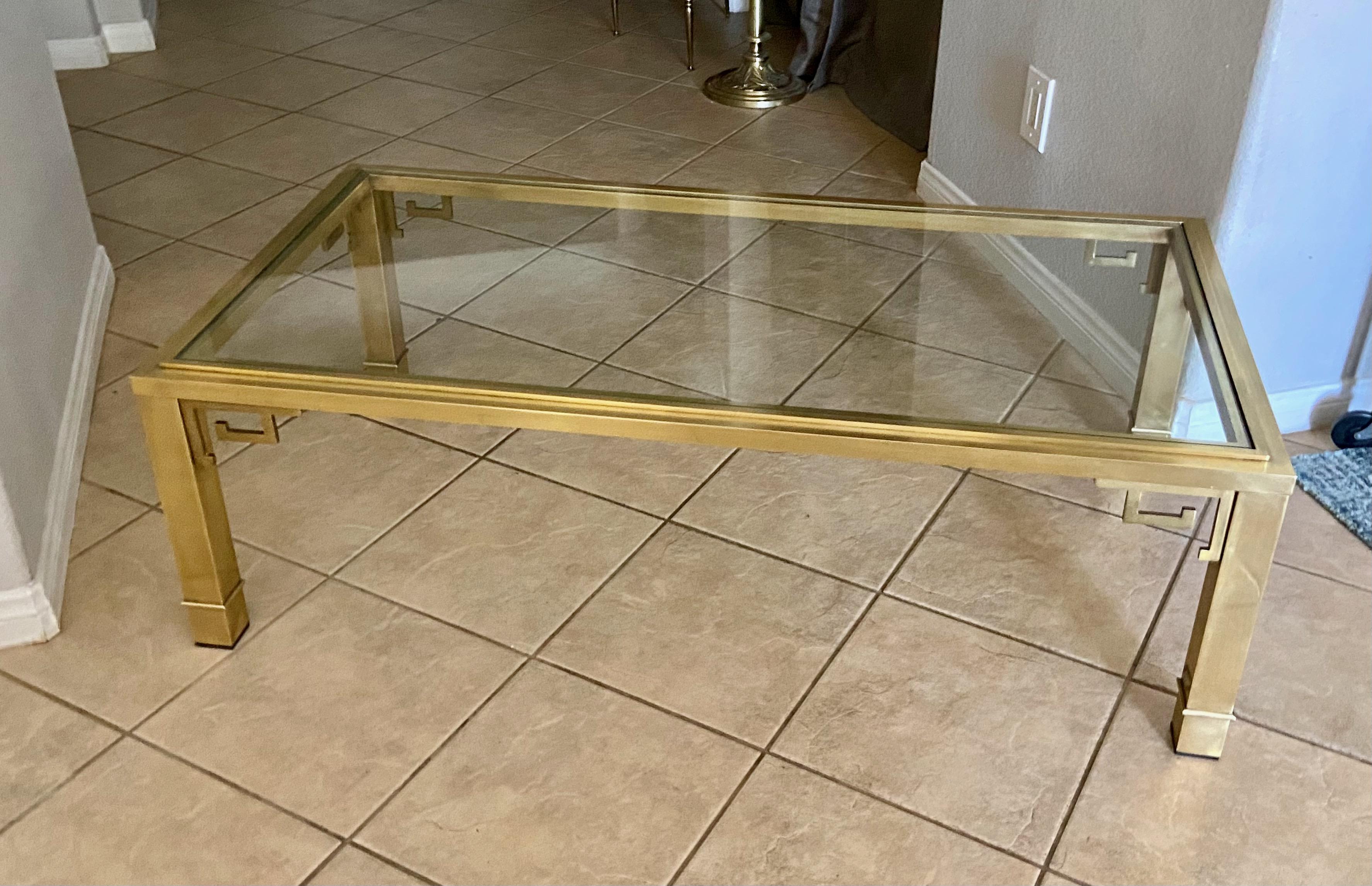 Mastercraft Brass Rectangle Greek Key Coffee Table In Good Condition For Sale In Palm Springs, CA