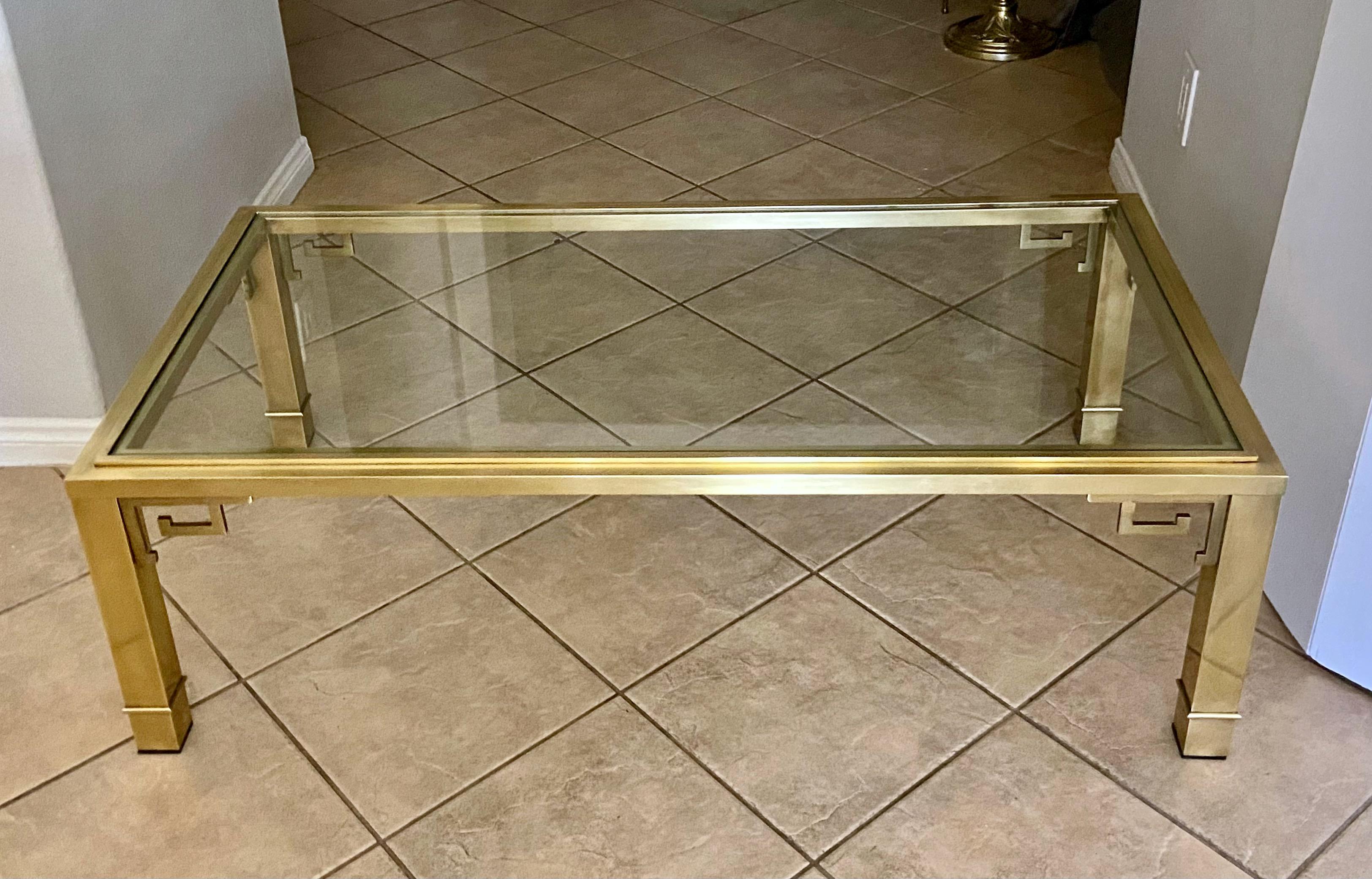 Mid-20th Century Mastercraft Brass Rectangle Greek Key Coffee Table For Sale