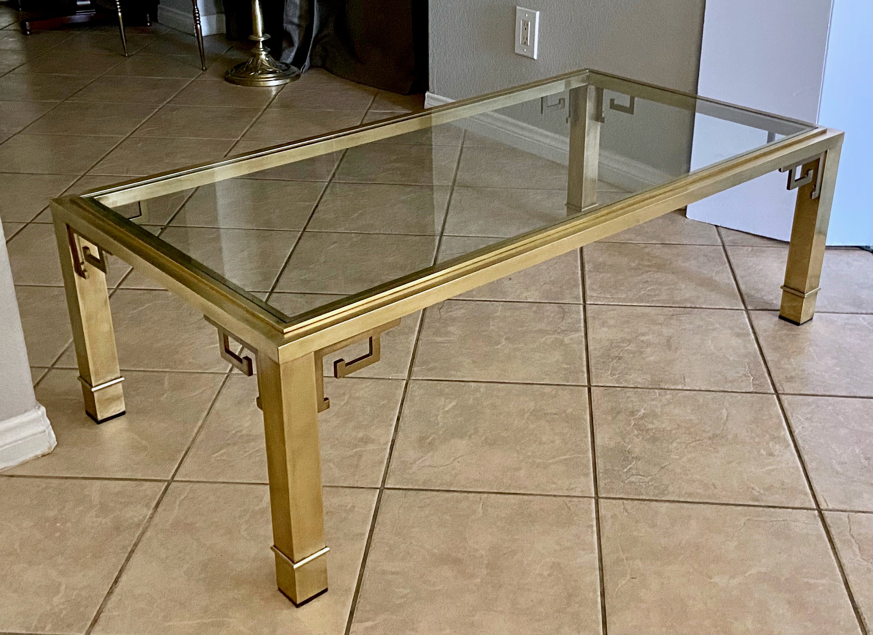 Mastercraft Brass Rectangle Greek Key Coffee Table For Sale at 1stDibs