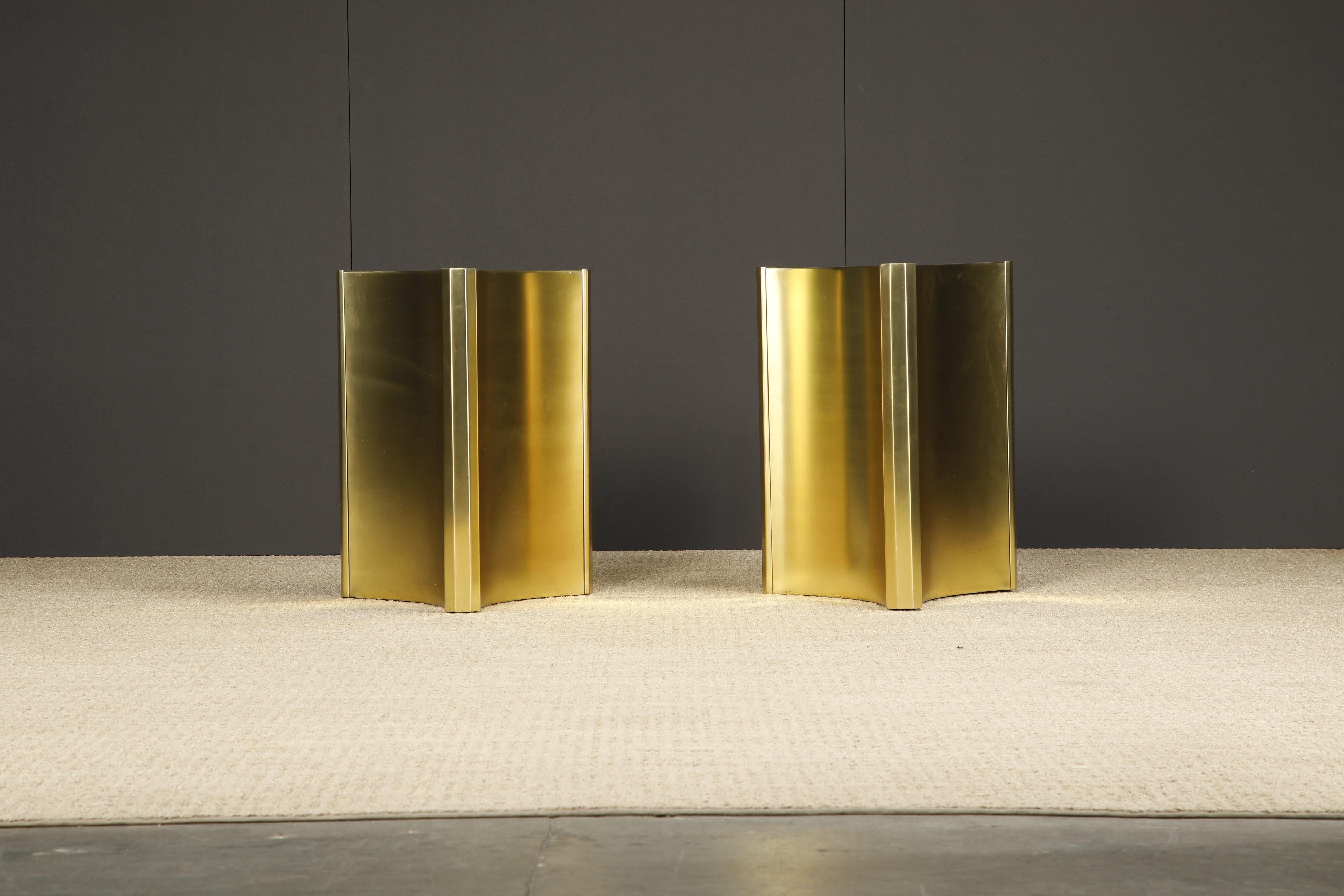 Mid-Century Modern Mastercraft Brass Trilobi Triangular Dining Table Bases in Matte Finish, c 1970