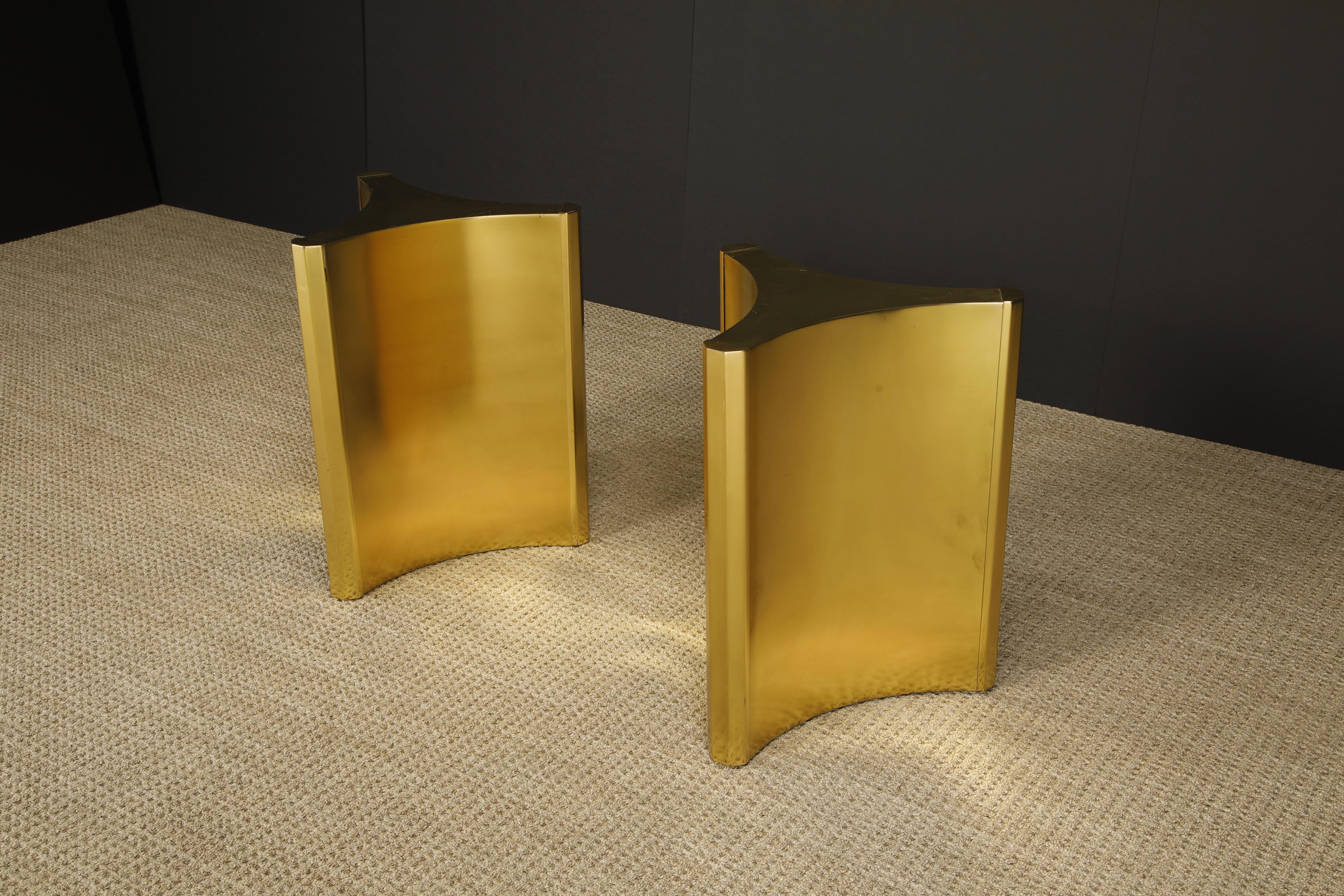 American Mastercraft Brass Trilobi Triangular Dining Table Bases in Matte Finish, c 1970