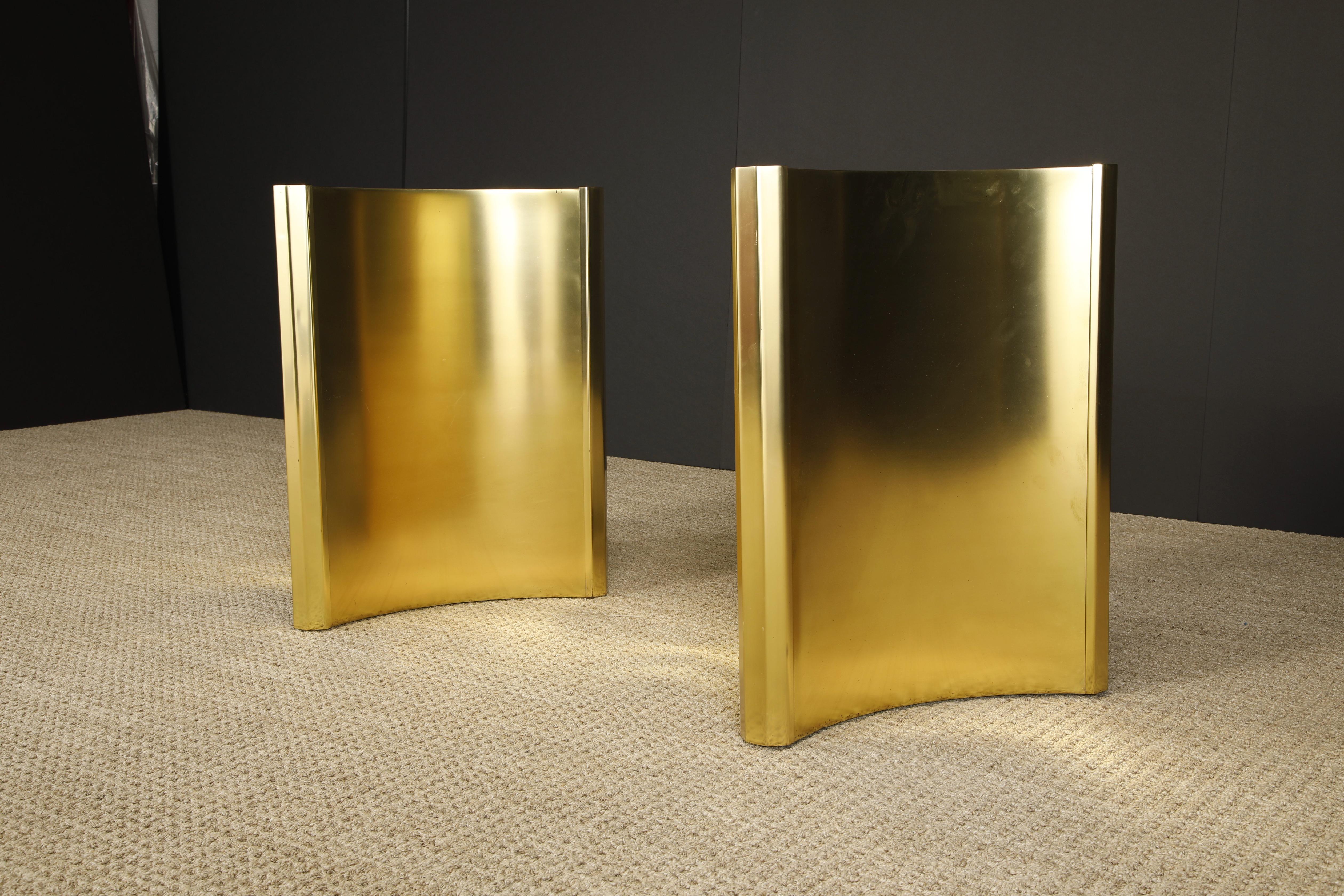 Mastercraft Brass Trilobi Triangular Dining Table Bases in Matte Finish, c 1970 In Good Condition In Los Angeles, CA