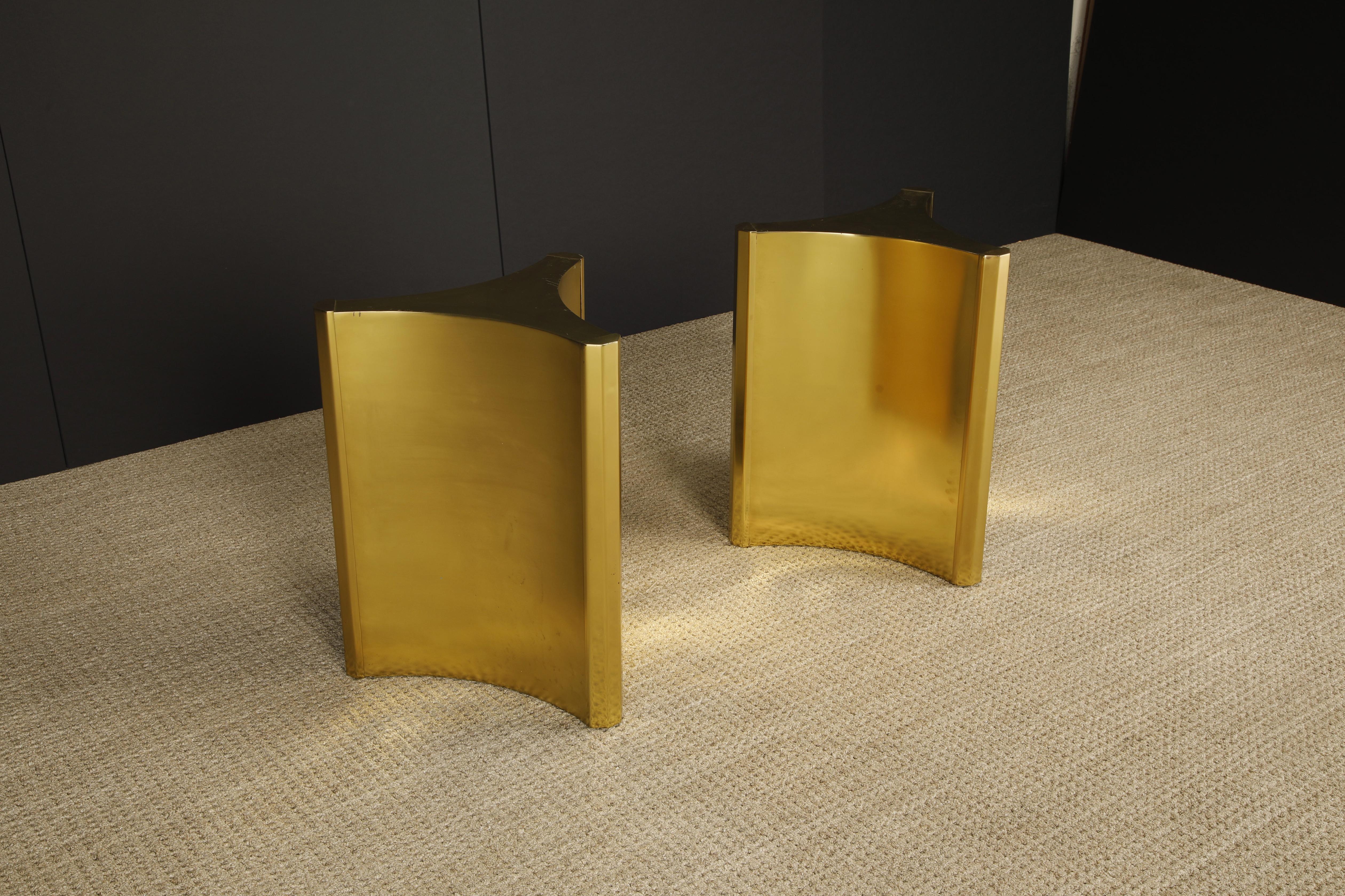 Late 20th Century Mastercraft Brass Trilobi Triangular Dining Table Bases in Matte Finish, c 1970