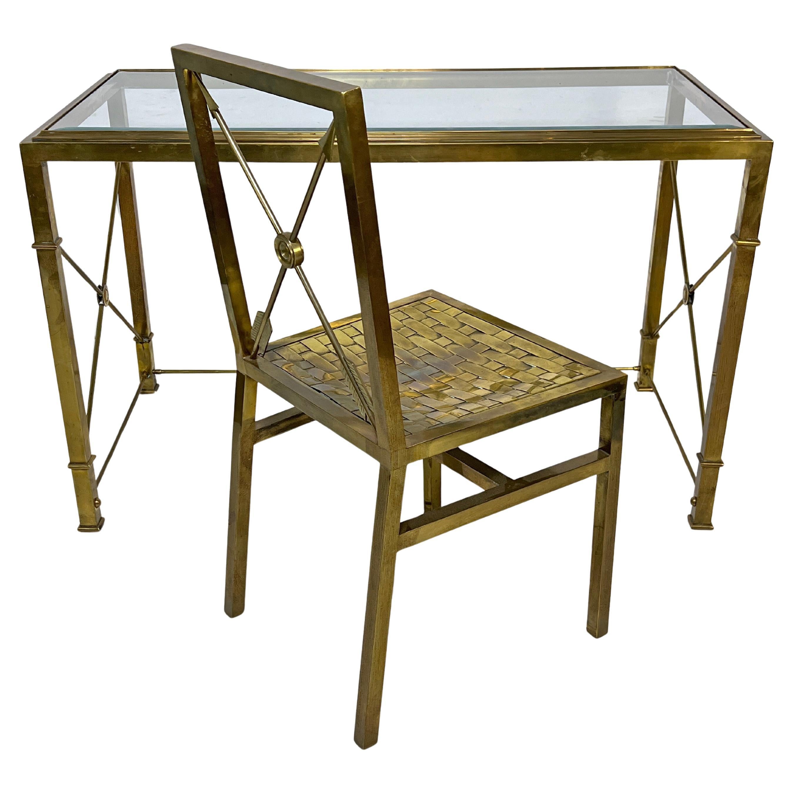 Mastercraft Brass Writing Desk and Chair Circa 1960s For Sale