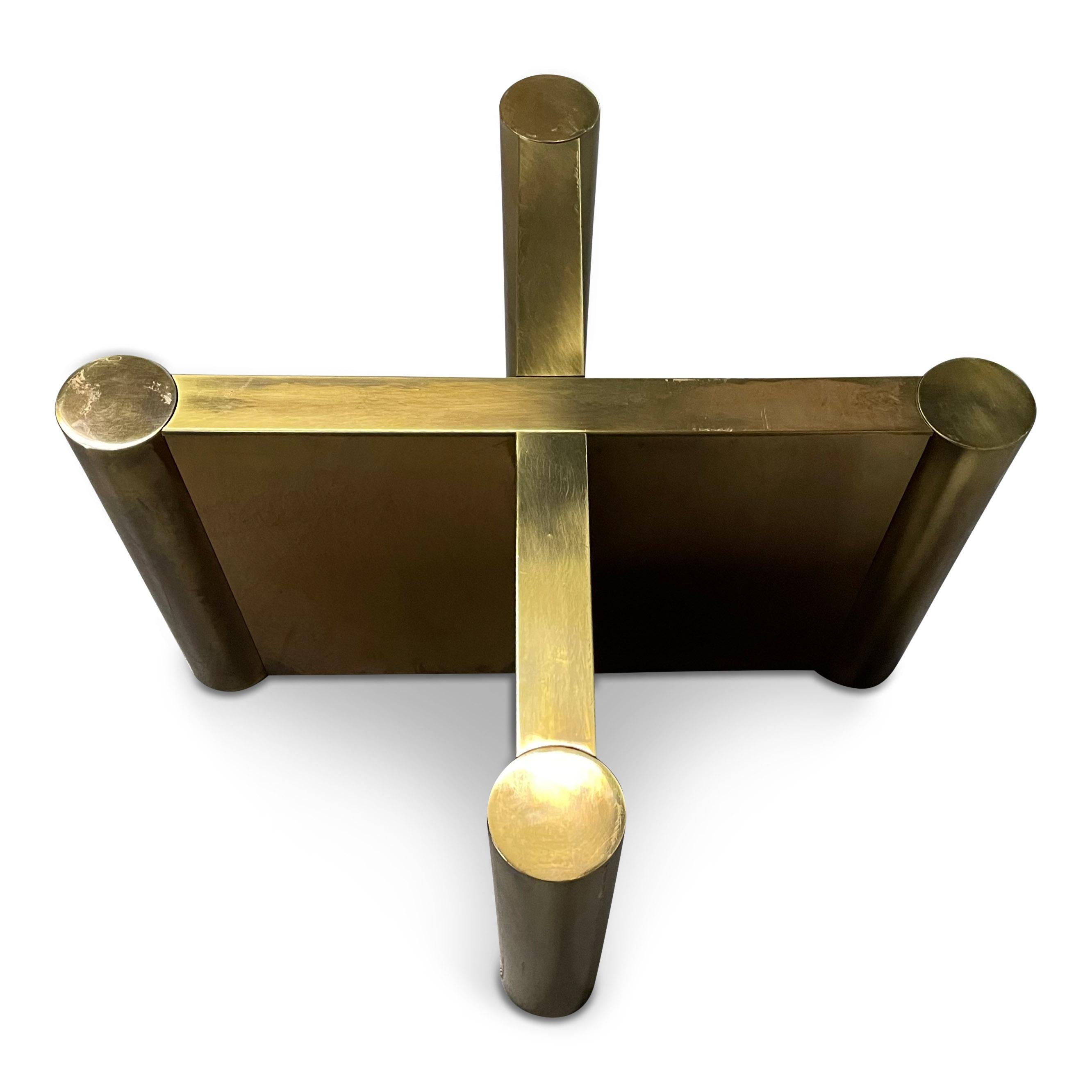 North American Mastercraft Brass X Base Coffee/Cocktail Table with Beveled Square Glass