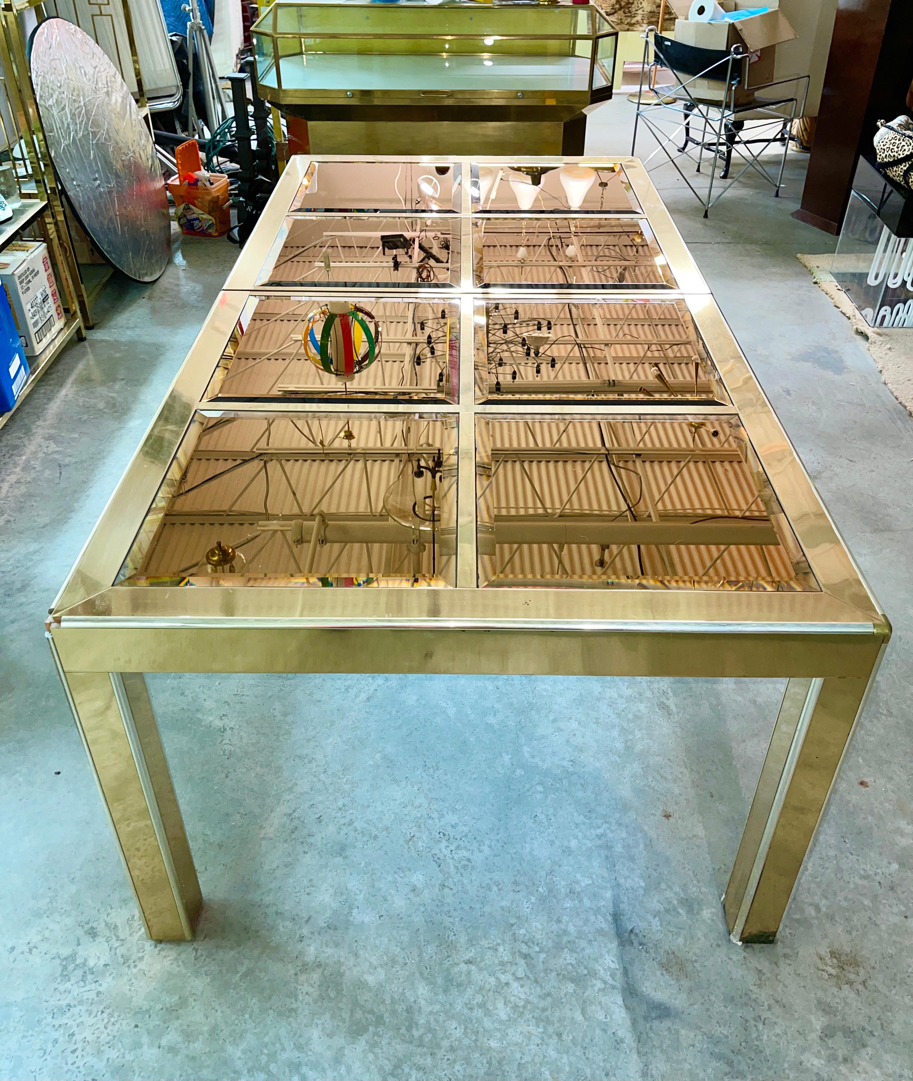 Mastercraft Bronze Mirror and Brass Dining Table (SATURDAY SALE) In Fair Condition For Sale In Hanover, MA