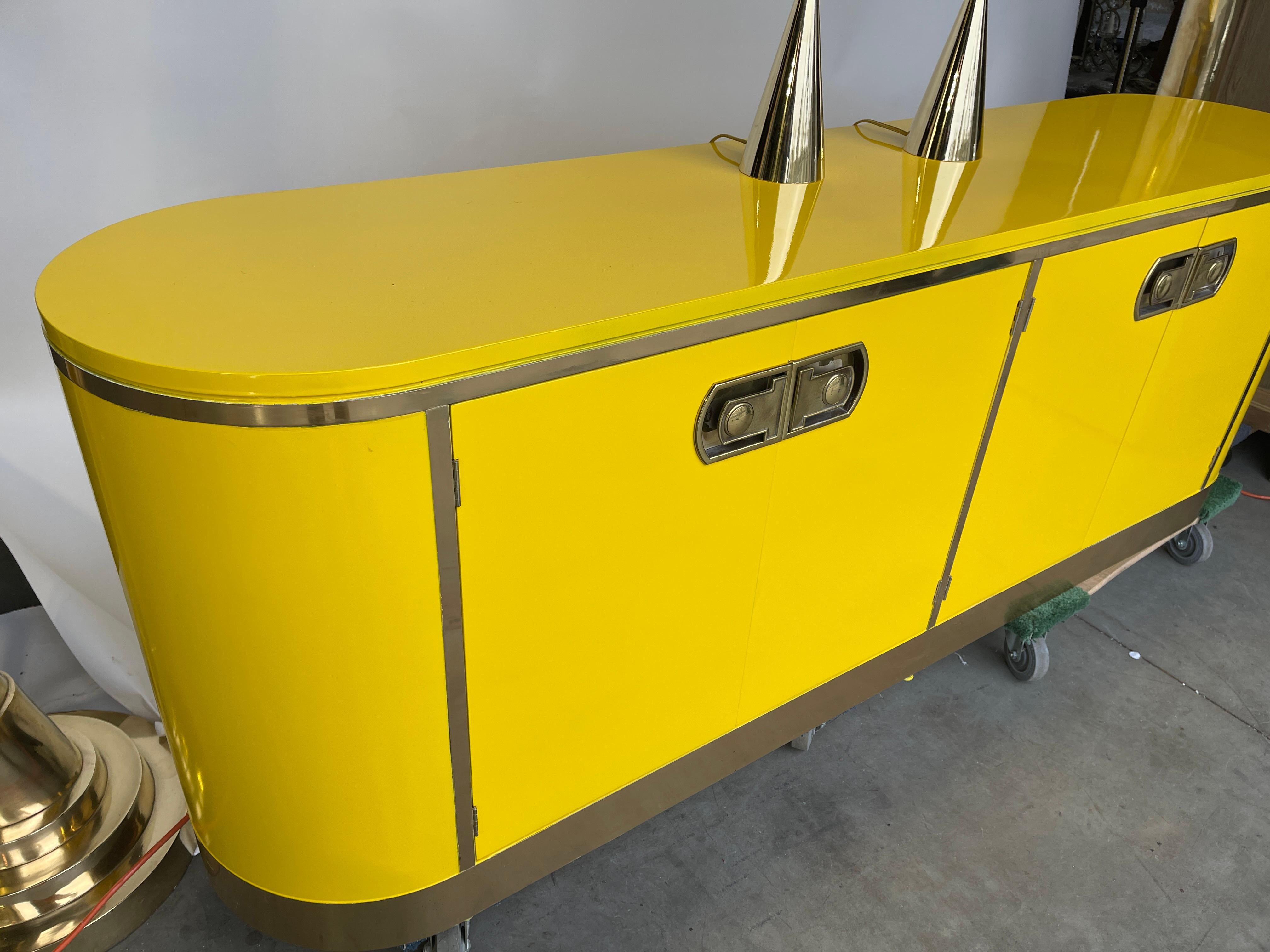 Mastercraft Buffet in Polished Brass and Yellow High Gloss Lacquer 3