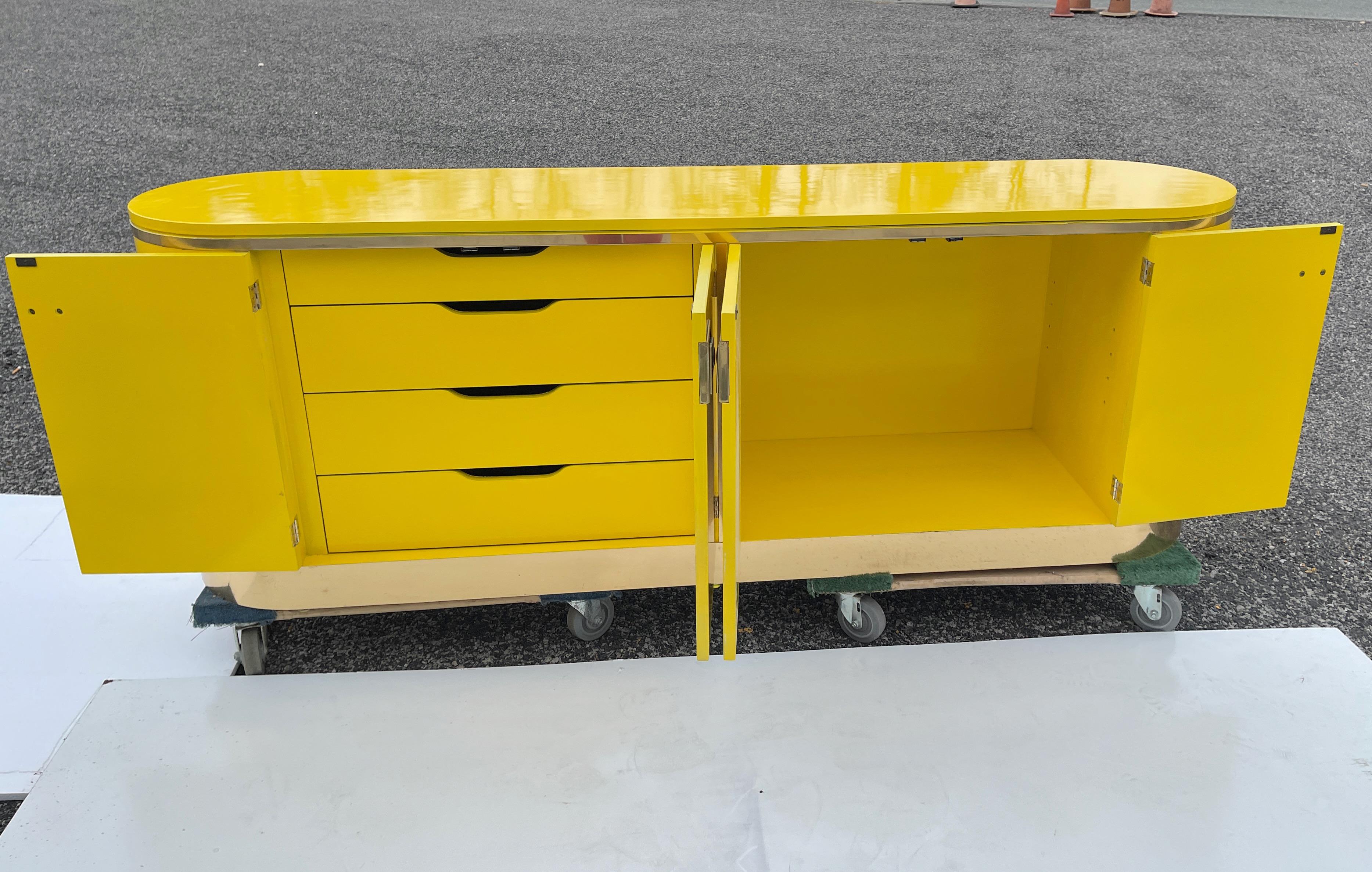 Hollywood Regency Mastercraft Buffet in Polished Brass and Yellow High Gloss Lacquer