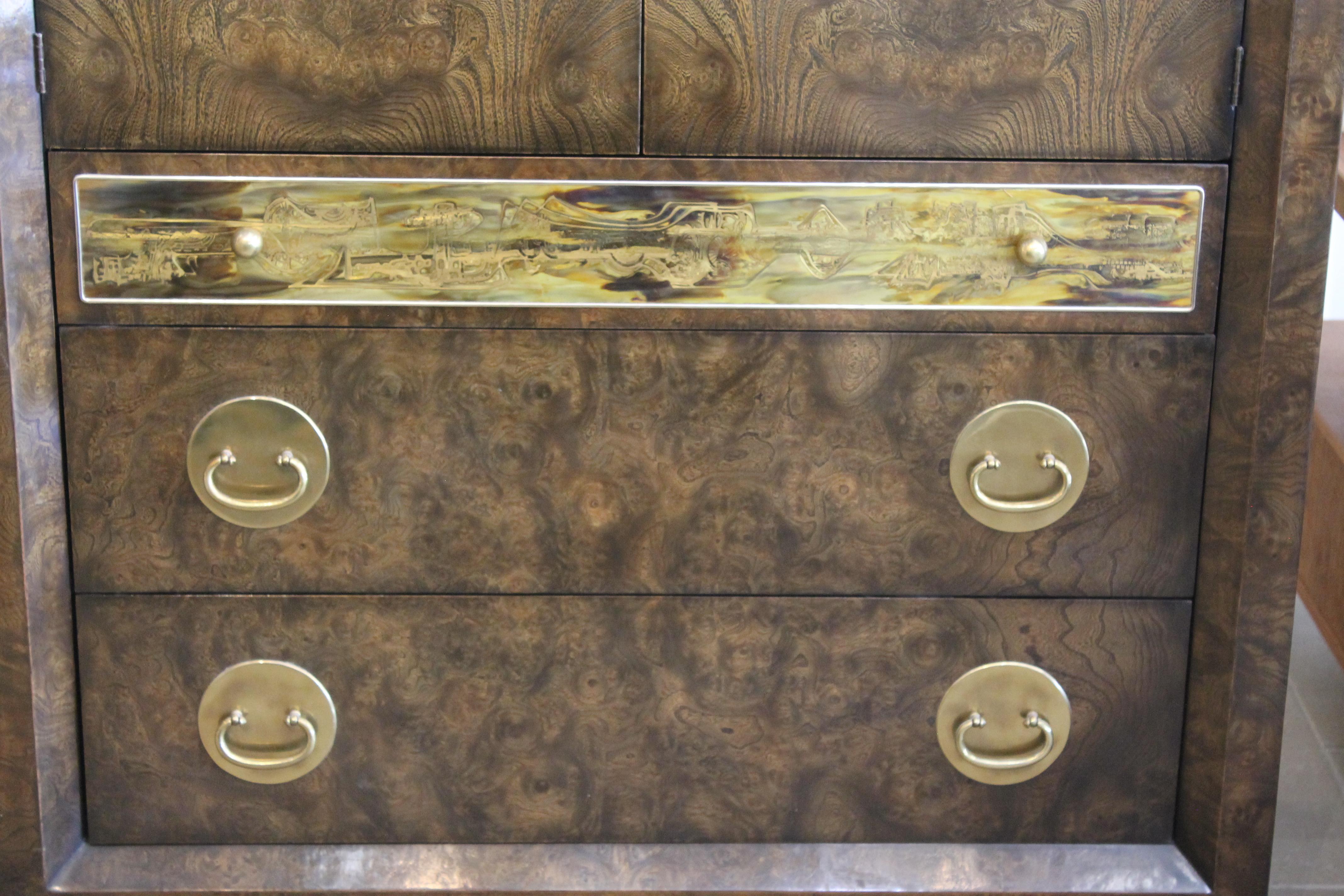 American Mastercraft Burl and Brass Wardrobe Cabinet