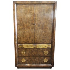 Vintage Mastercraft Burl and Brass Wardrobe Cabinet