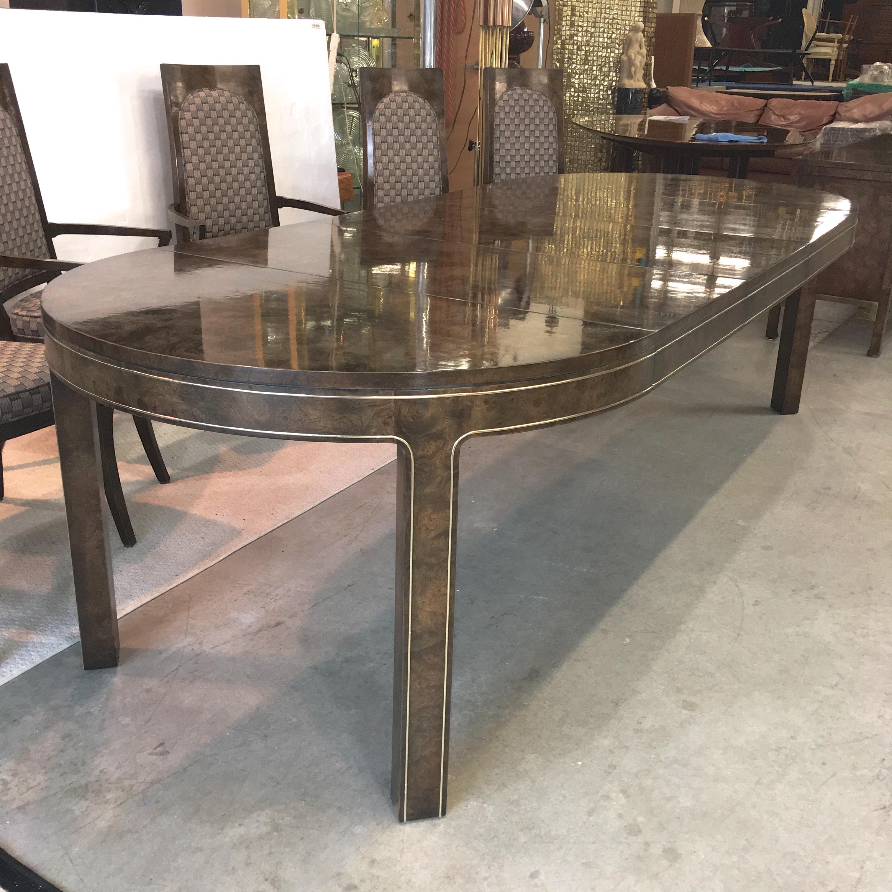 Mastercraft Burl and Brass Extendable Dining Table and Six Chairs  For Sale 3
