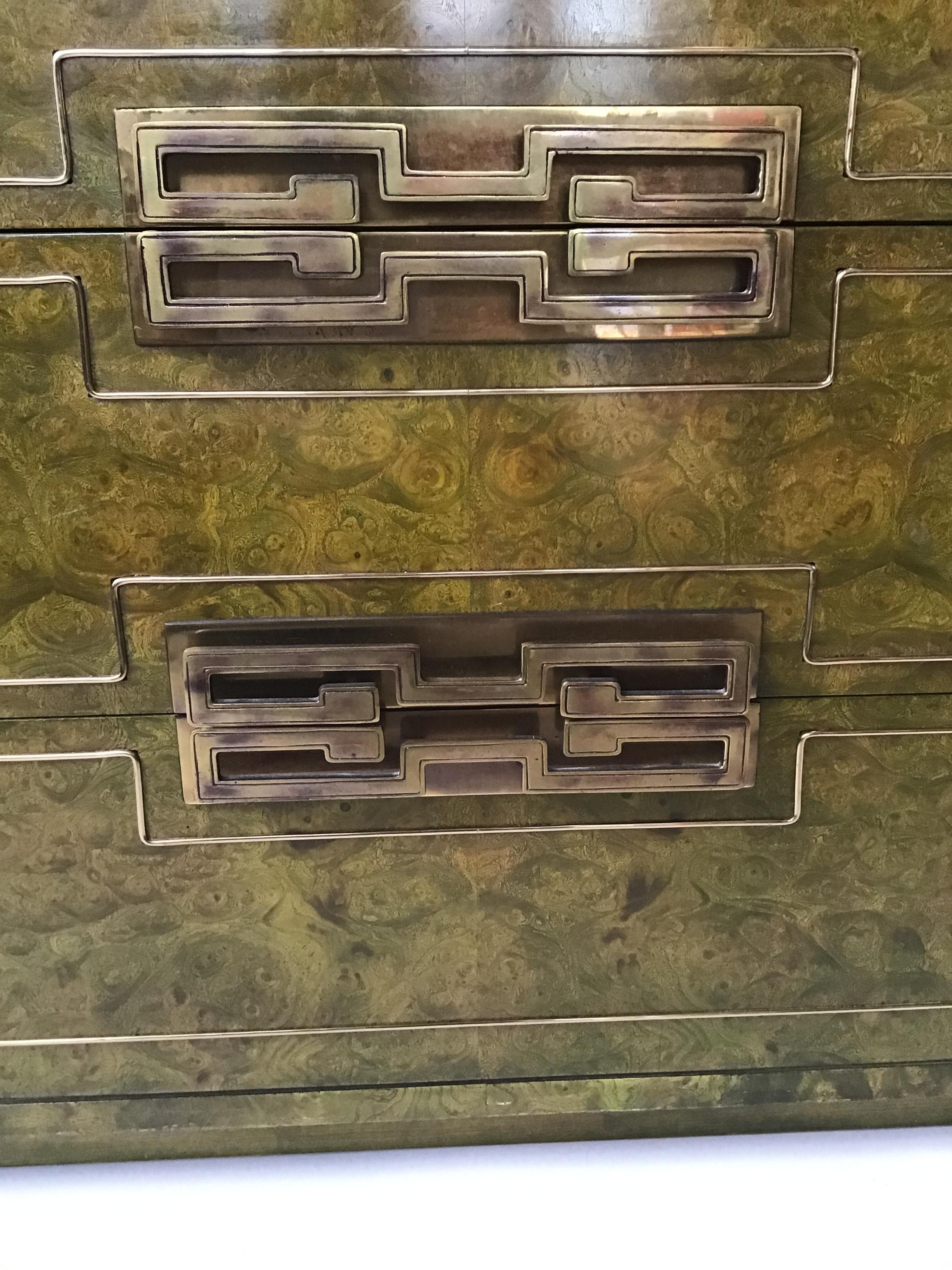 Mastercraft Burl Chest in Green Tint In Good Condition For Sale In Tarrytown, NY