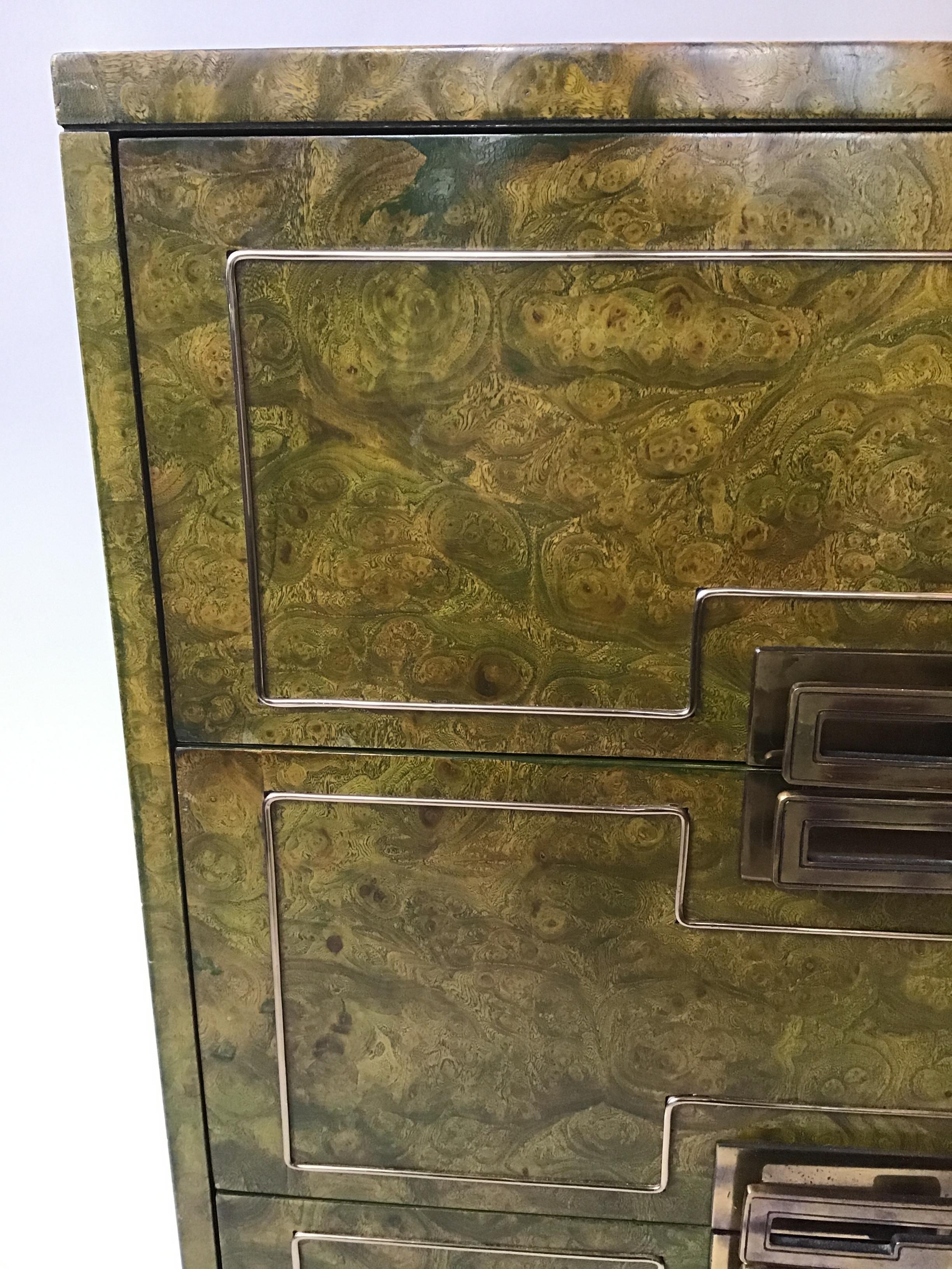 Late 20th Century Mastercraft Burl Chest in Green Tint For Sale