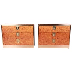 Mastercraft Burl, Rosewood, and Brass Bedside Chests, circa 1970s