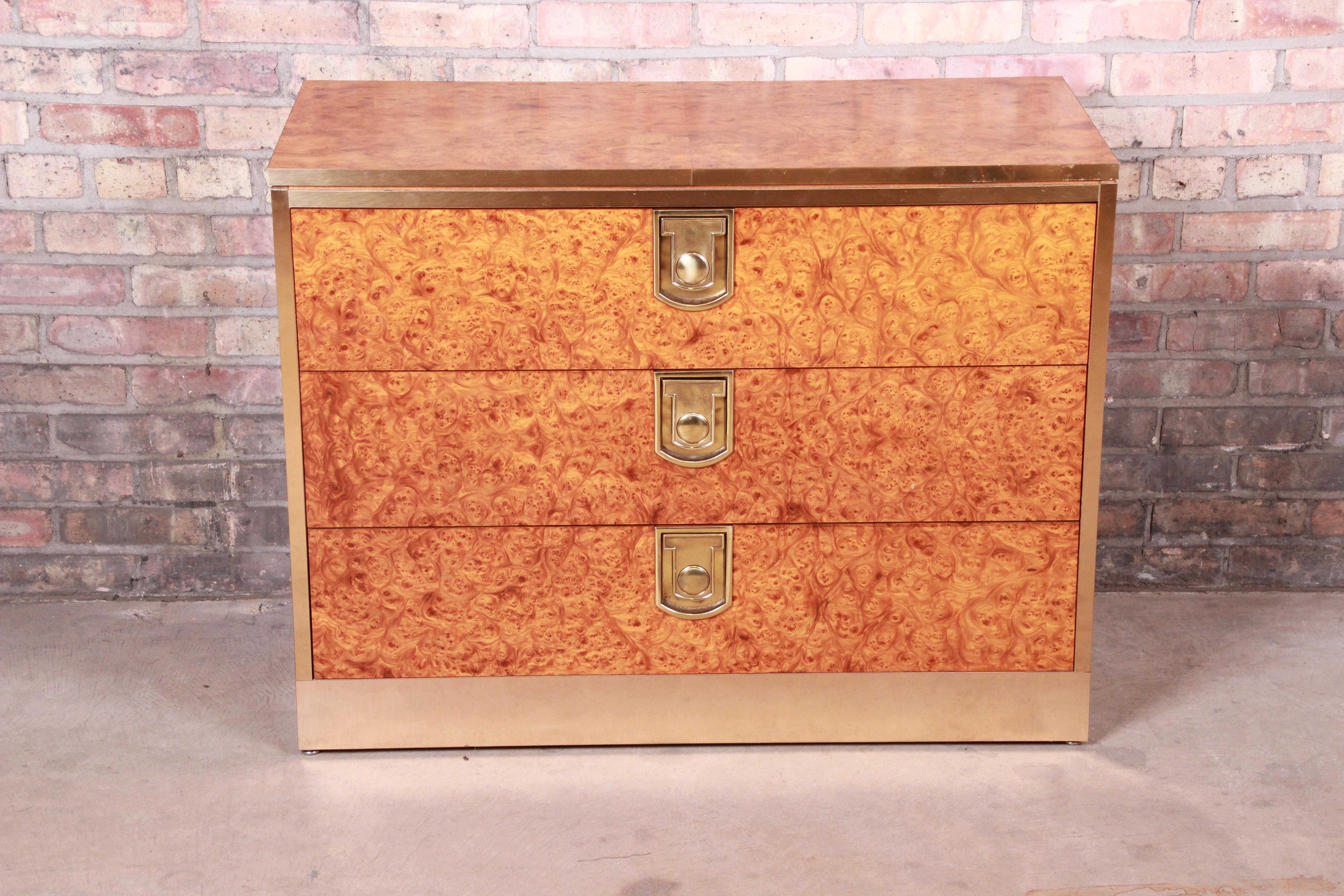 American Mastercraft Burl, Rosewood, and Brass Chest of Drawers, circa 1970s