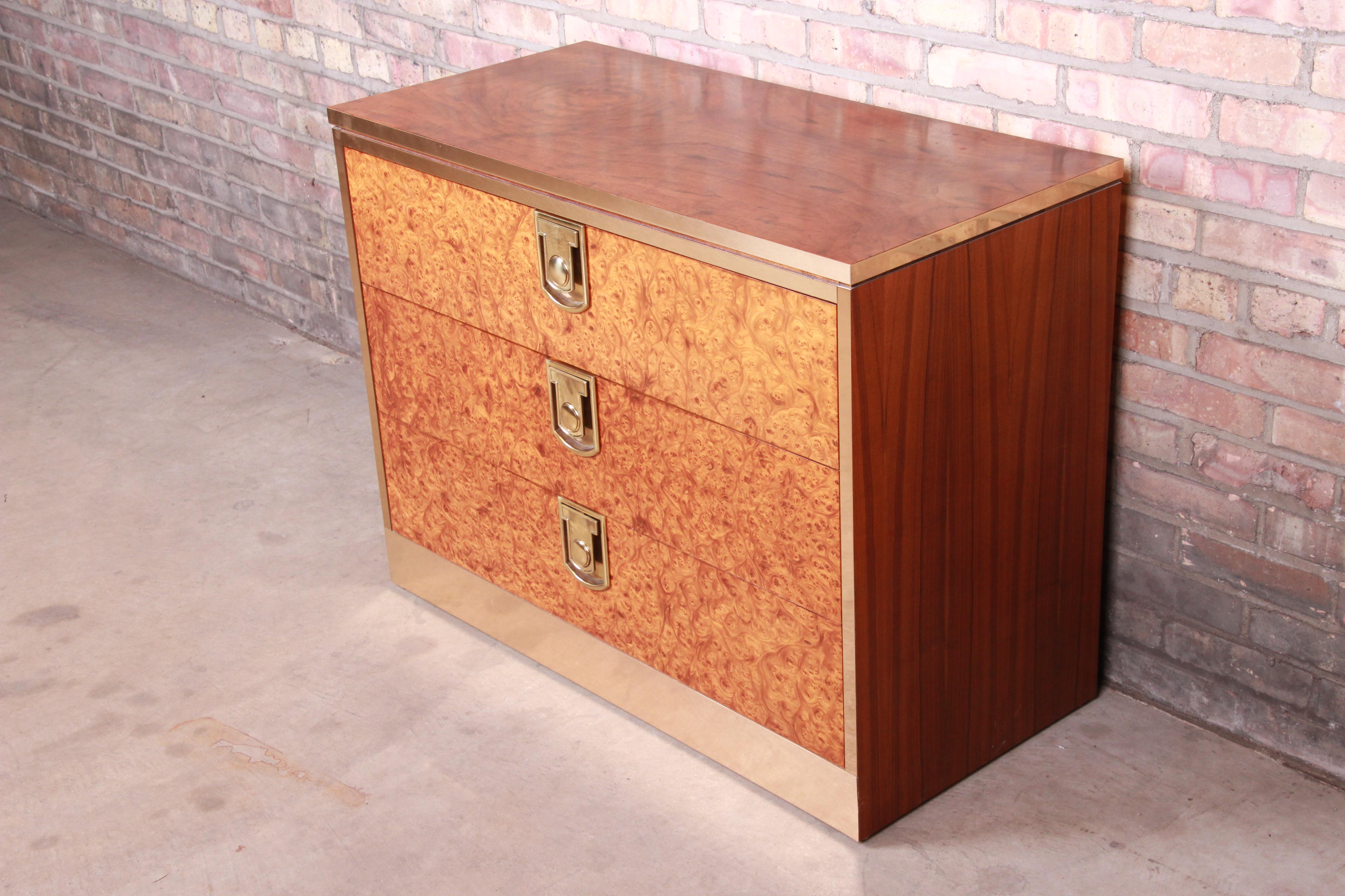 American Mastercraft Burl, Rosewood, and Brass Chest of Drawers, circa 1970s