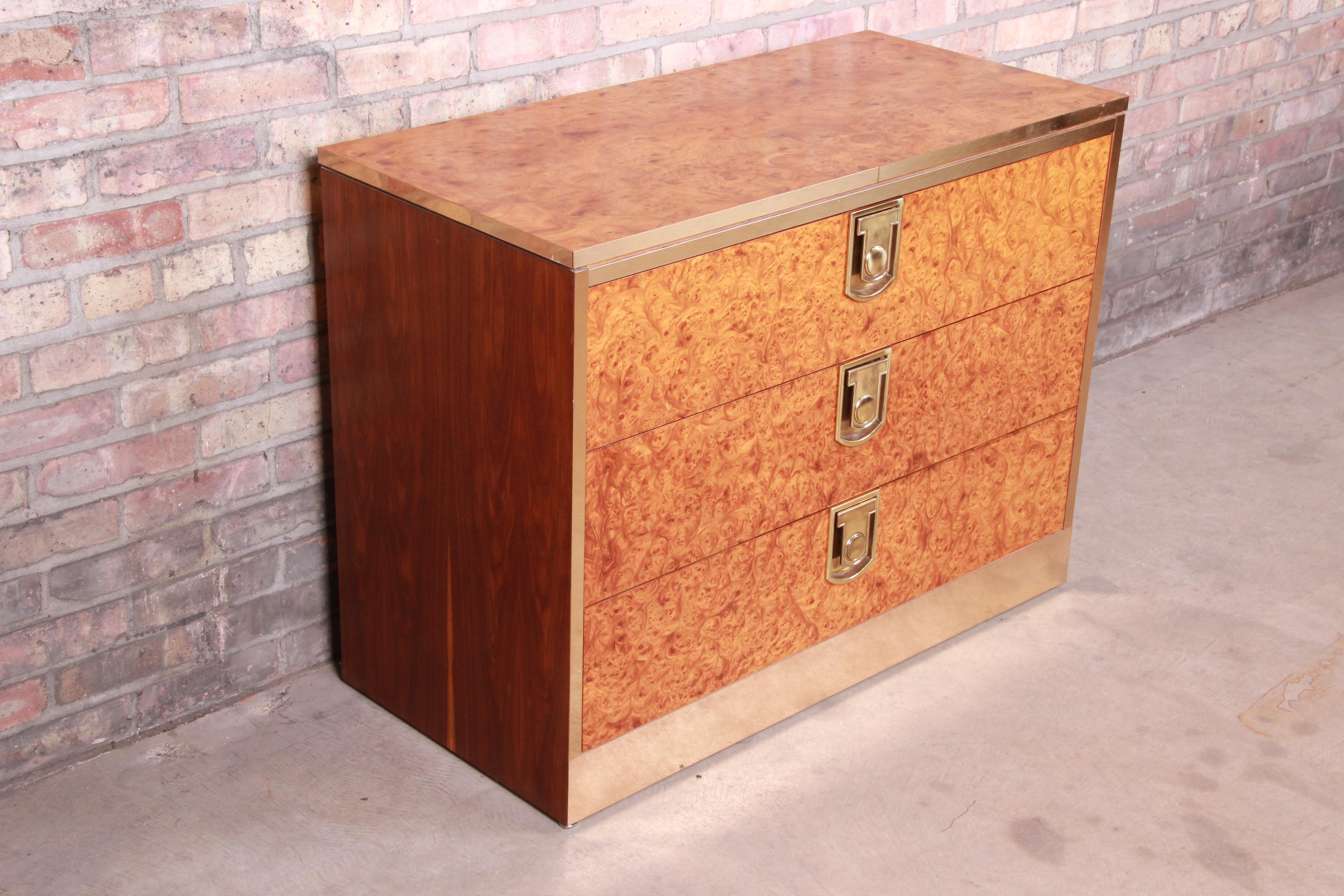 Late 20th Century Mastercraft Burl, Rosewood, and Brass Chest of Drawers, circa 1970s