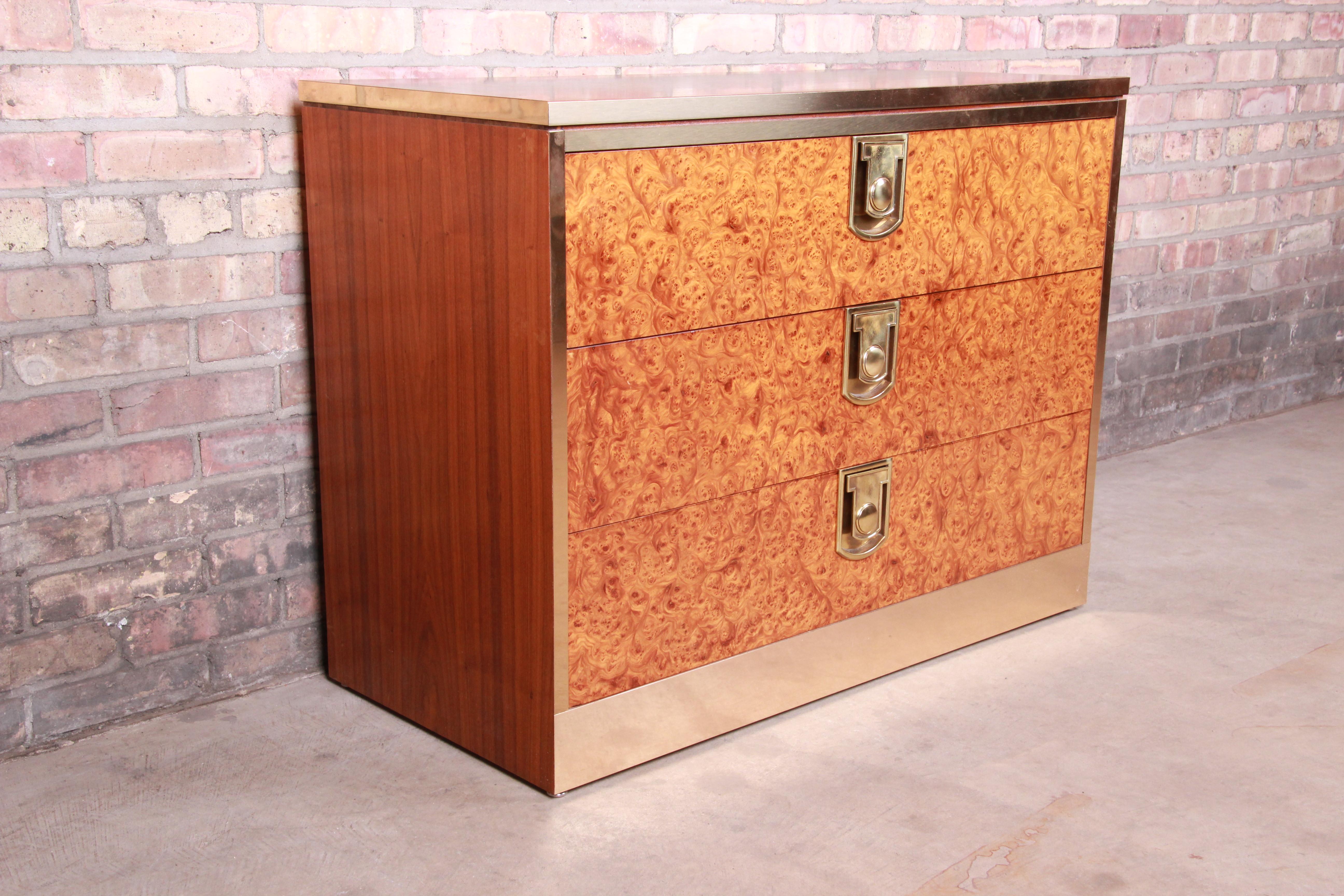 Late 20th Century Mastercraft Burl, Rosewood, and Brass Chest of Drawers, circa 1970s