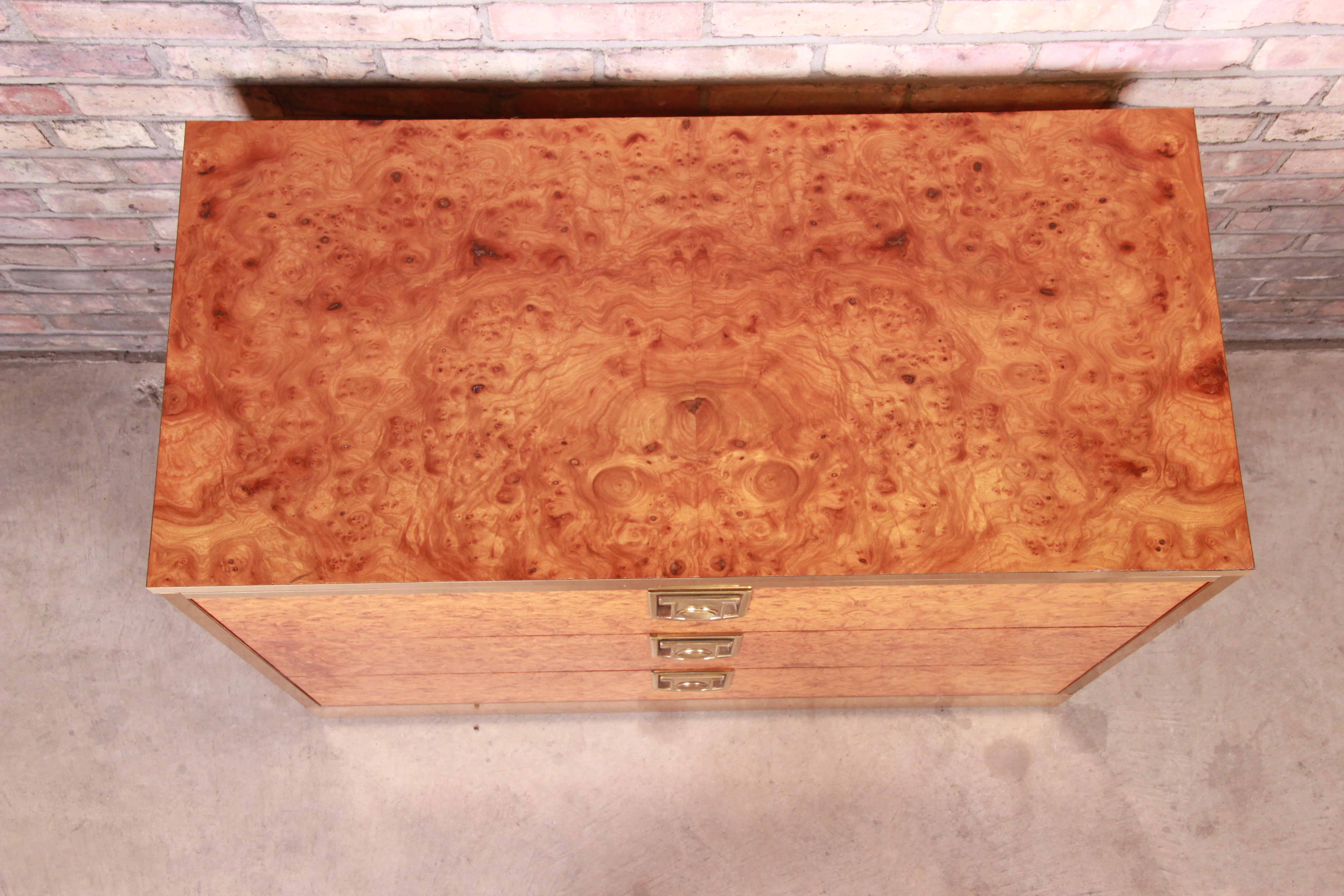 Mastercraft Burl, Rosewood, and Brass Chest of Drawers, circa 1970s 1