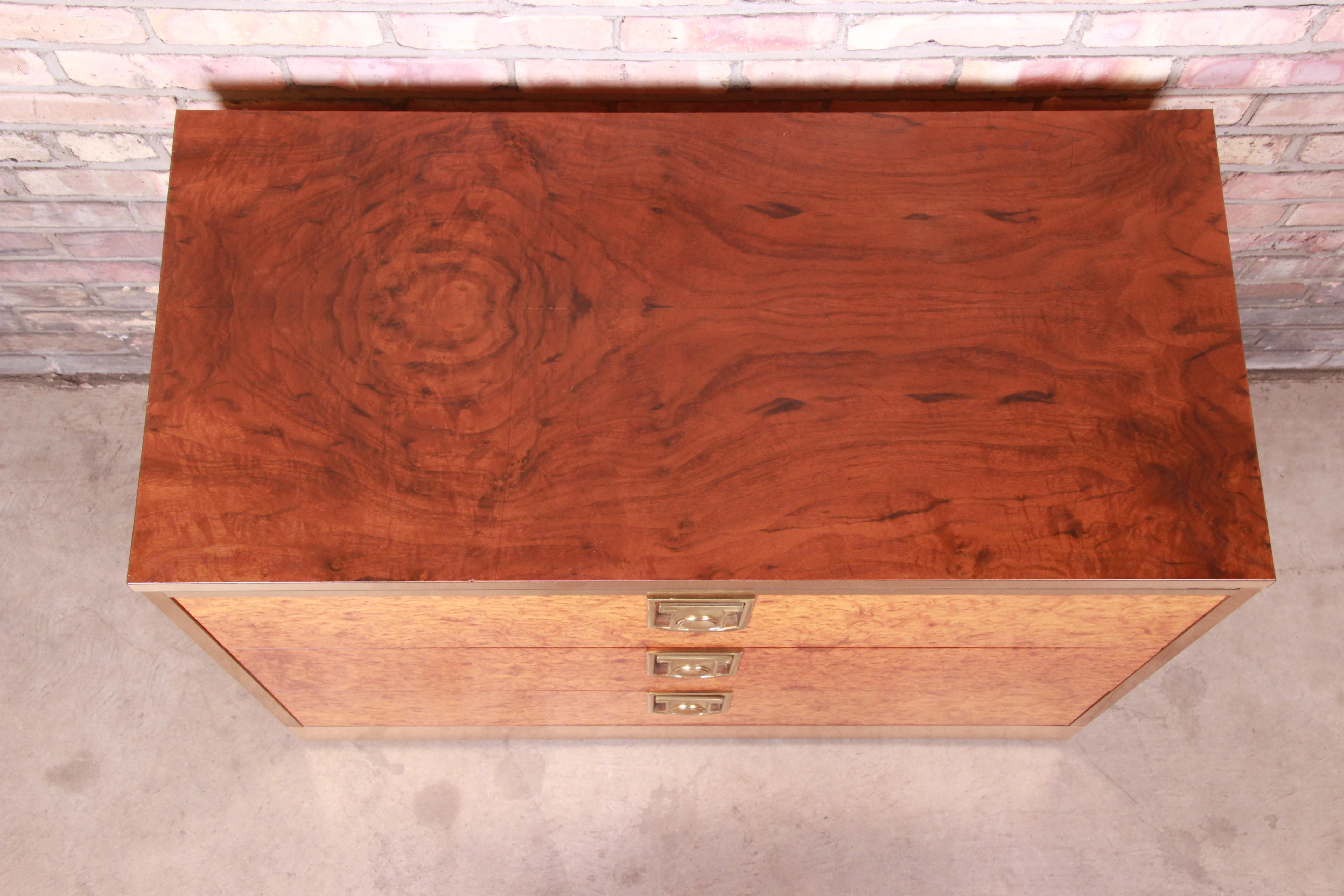Mastercraft Burl, Rosewood, and Brass Chest of Drawers, circa 1970s 1