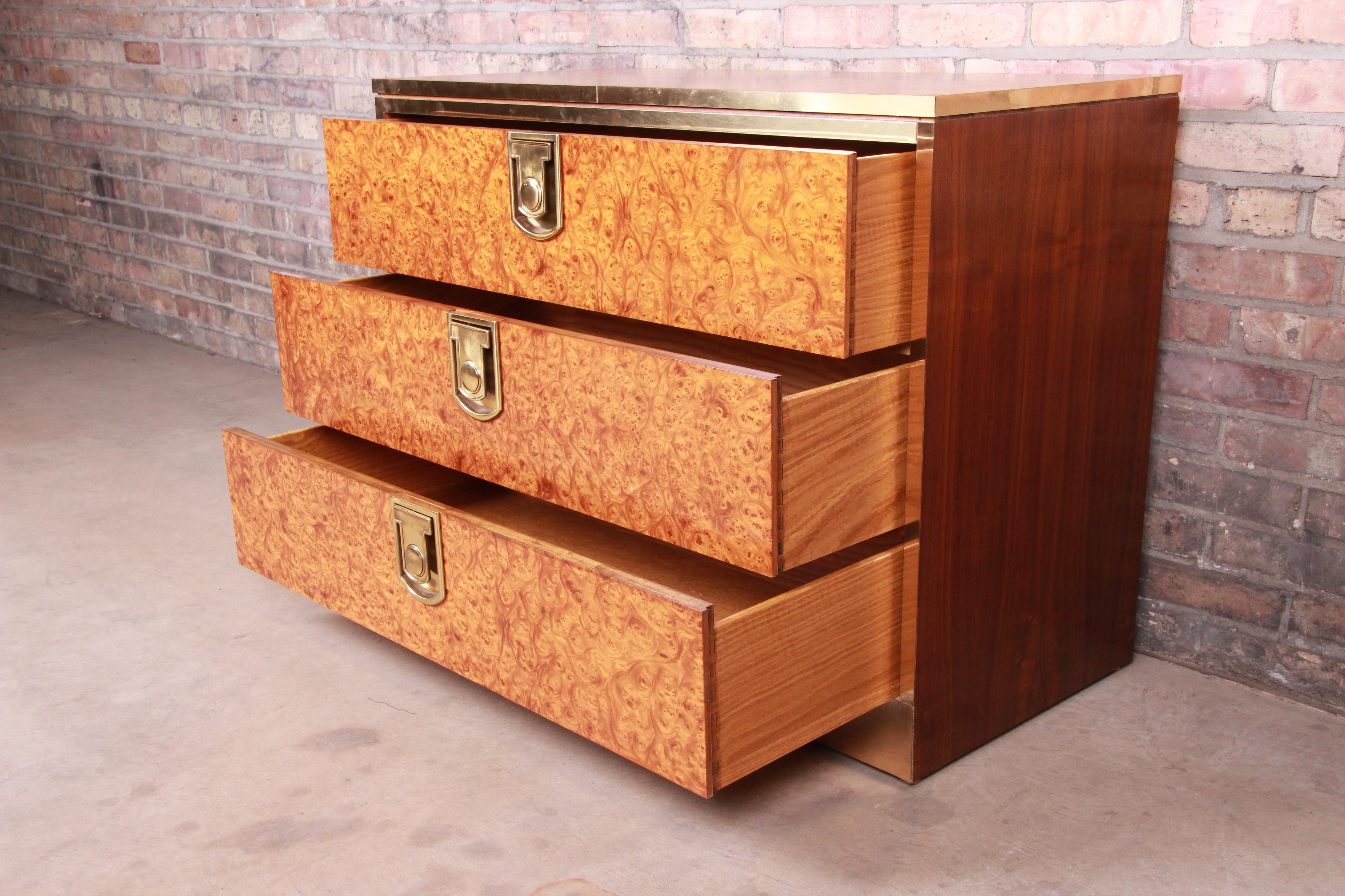 Mastercraft Burl, Rosewood, and Brass Chest of Drawers, circa 1970s 3