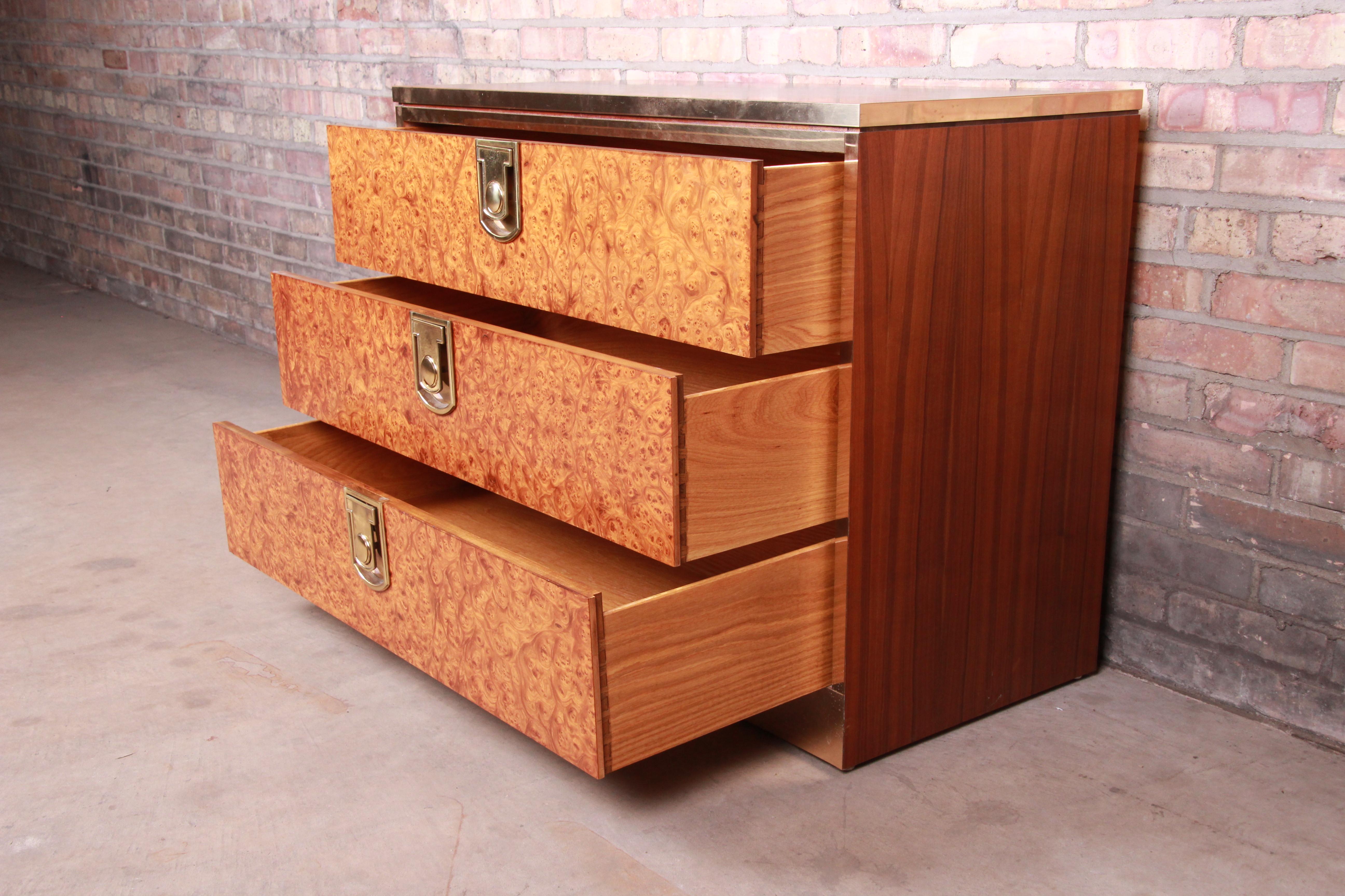 Mastercraft Burl, Rosewood, and Brass Chest of Drawers, circa 1970s 3