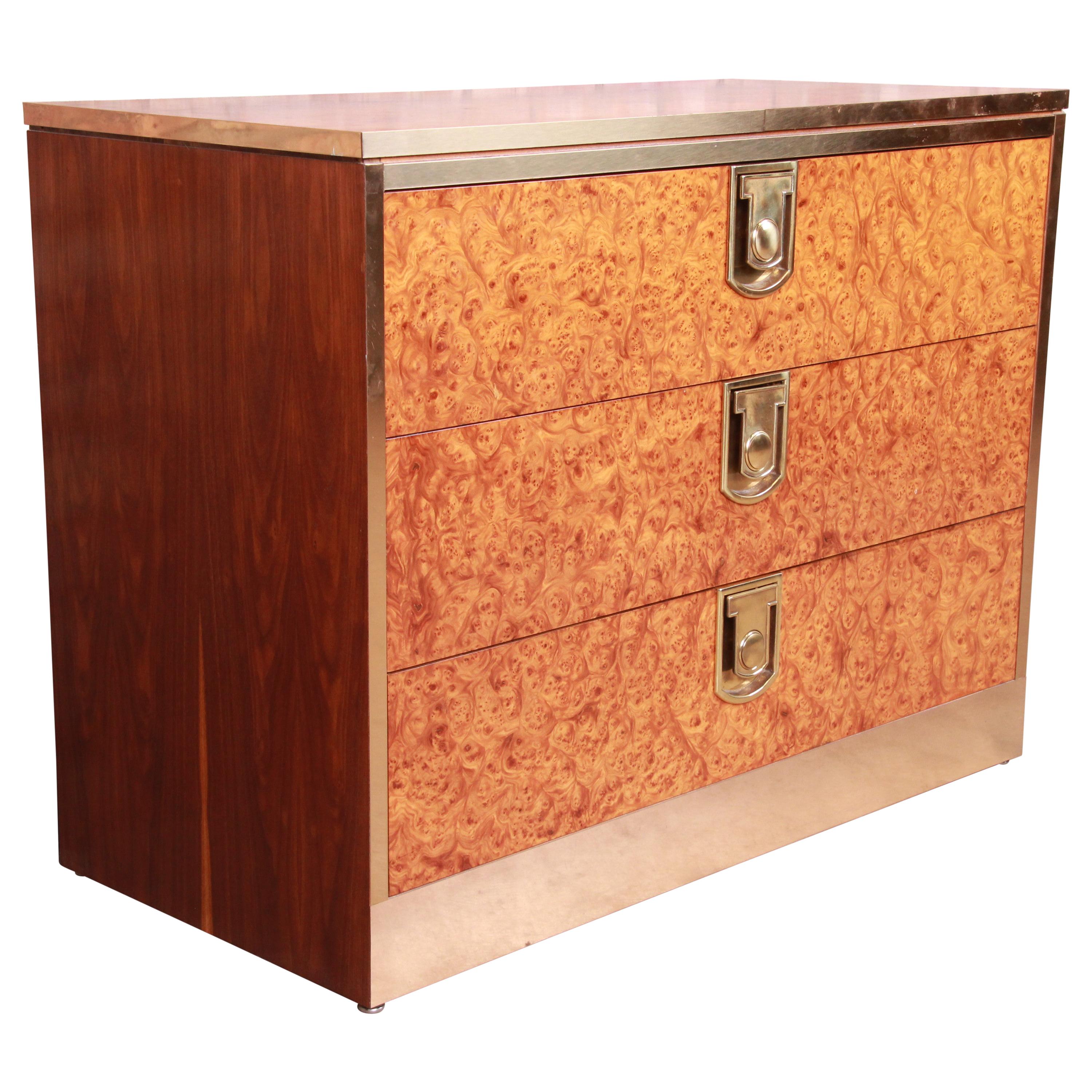 Mastercraft Burl, Rosewood, and Brass Chest of Drawers, circa 1970s